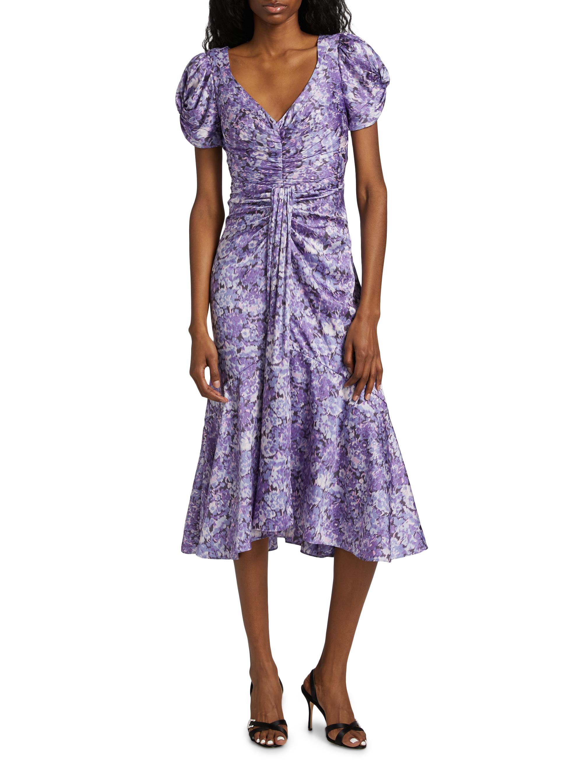 Cinq à Sept Walker Painted Hydrangea Tie-Waist Midi-Dress | Saks