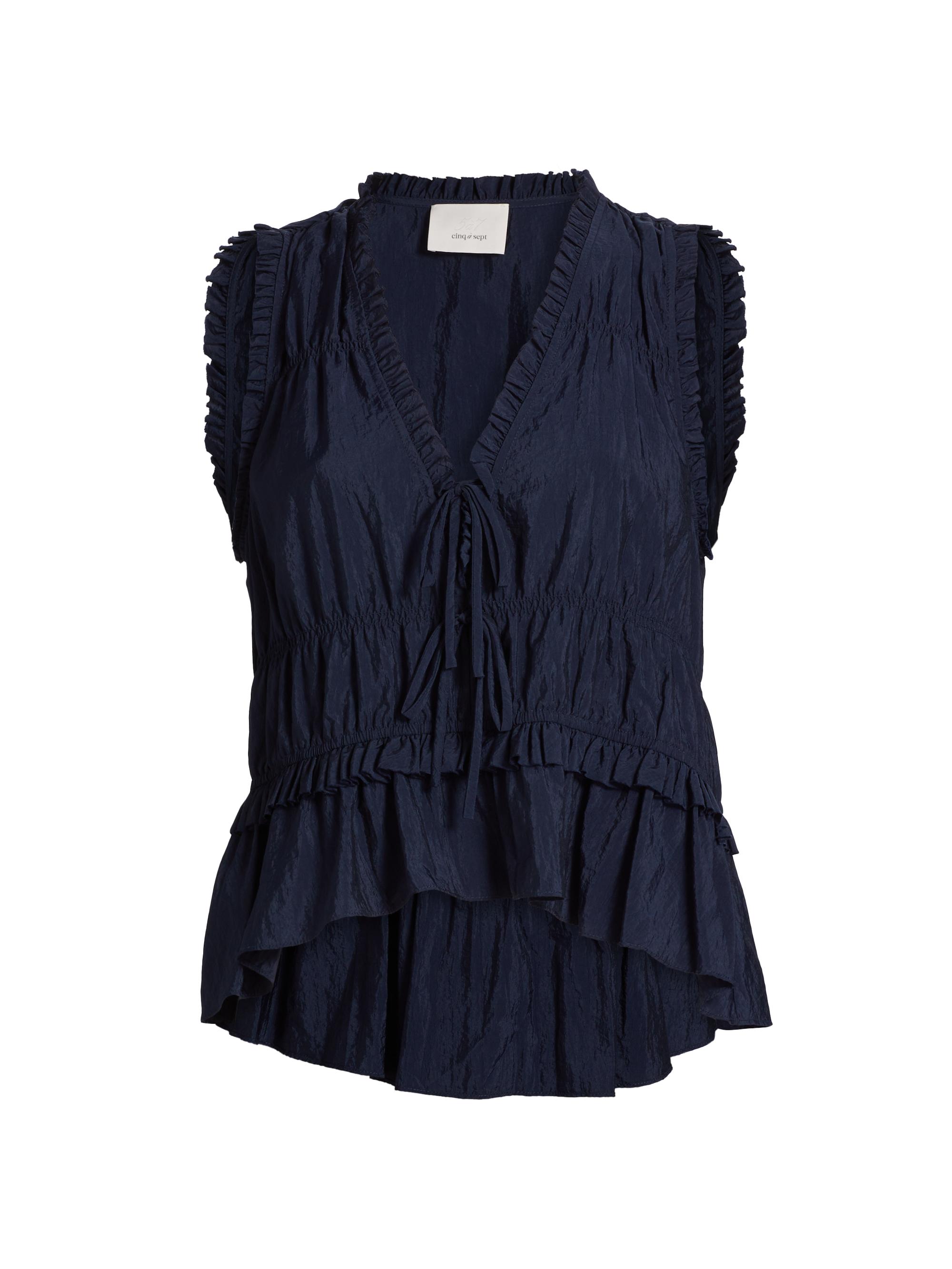 CINQ A SEPT Women's Taylum Ruffled Sleeveless Top - Navy