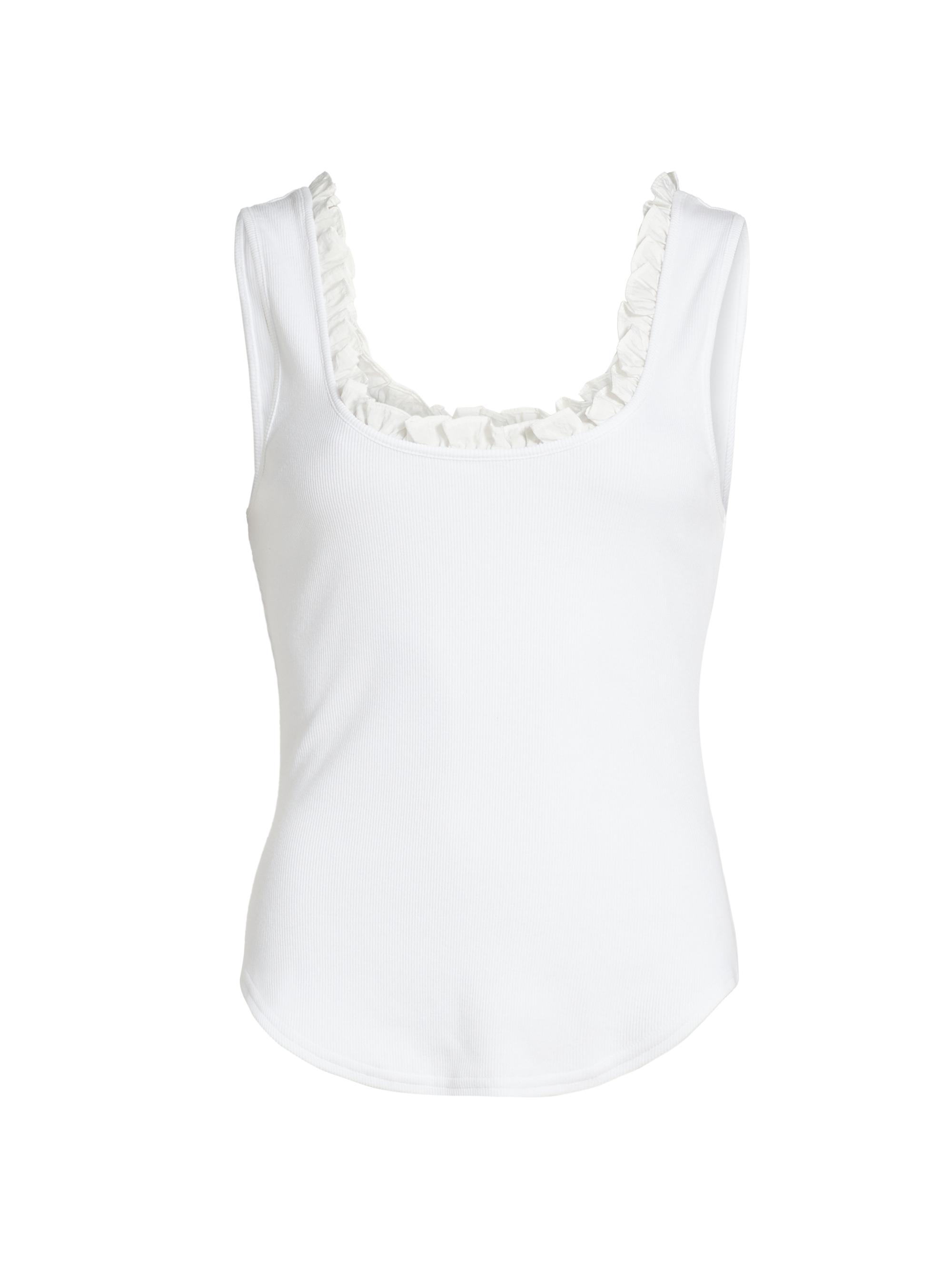 CINQ A SEPT Women's Joselle Ruffled Stretch-Cotton Tank - White
