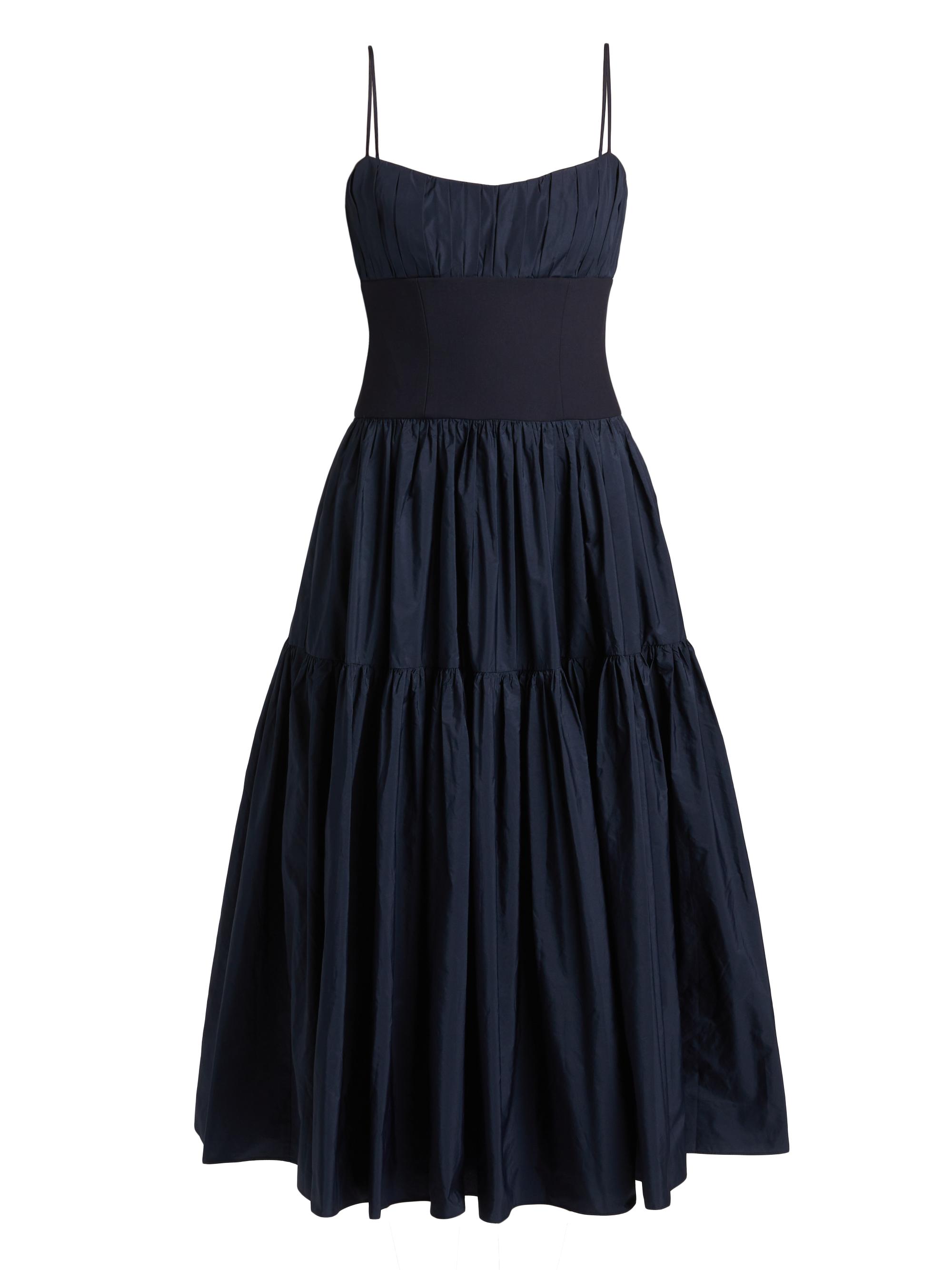 navy blue dress for baby girl Cinq à Sept Agnes Poplin Bow-Strap Midi-Dress main image 0