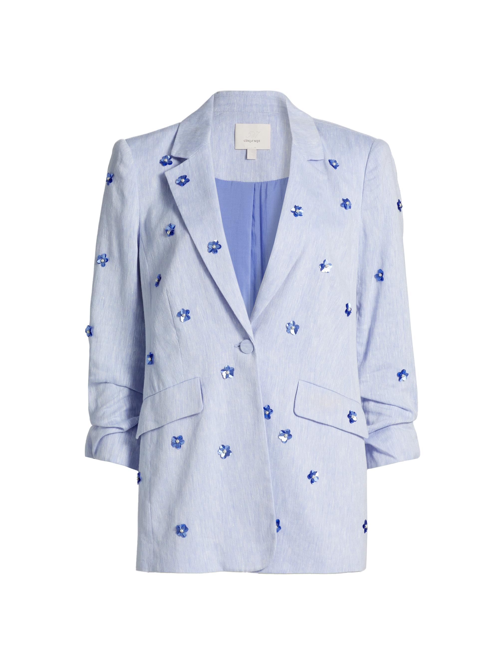 Cinq à Sept Women's Pearl Ditsy Kylie Linen-Cotton Single-Breasted Blazer - Blue Hydrangea