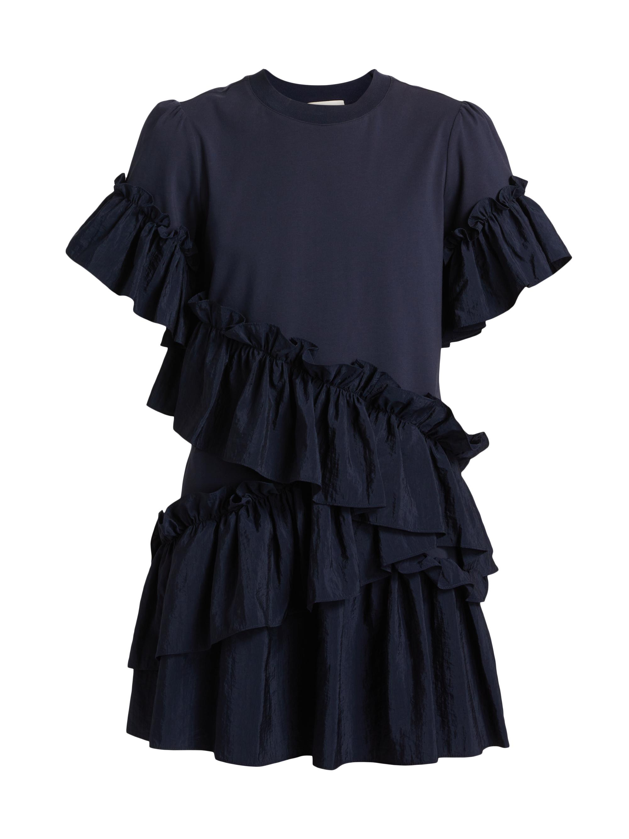 CINQ A SEPT Women's Kendria Ruffled Stretch-Cotton Minidress - Navy