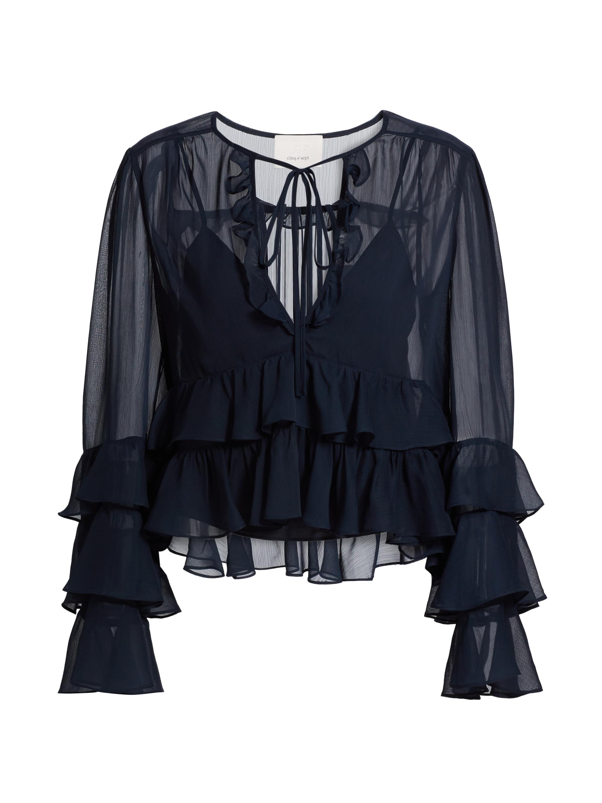 CINQ A SEPT Women's Steffina Chiffon Tieneck Blouse - Navy