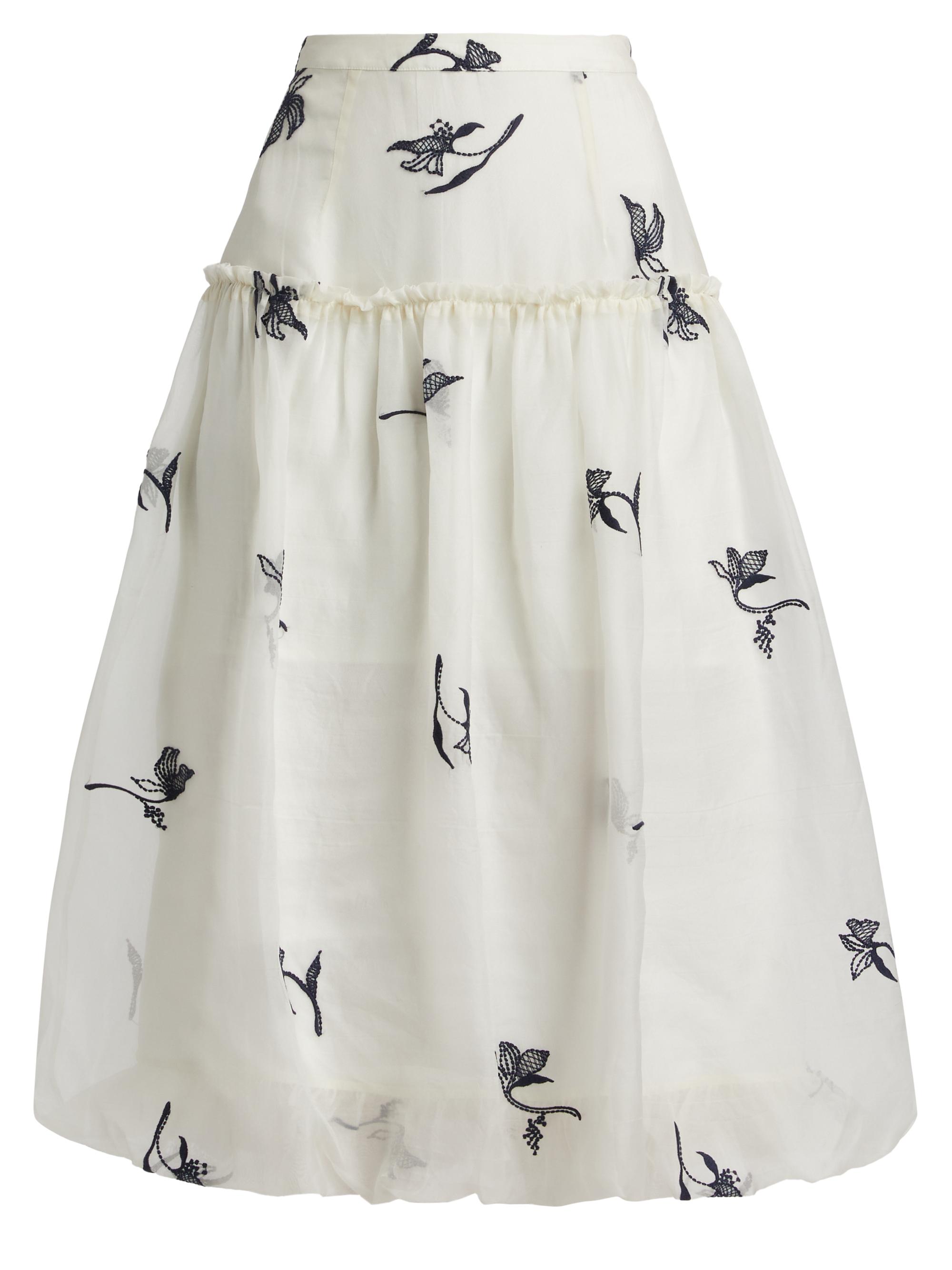 CINQ A SEPT Women's Ellah Embroidered Silk Bubble-Hem Midi-Skirt -  Navy