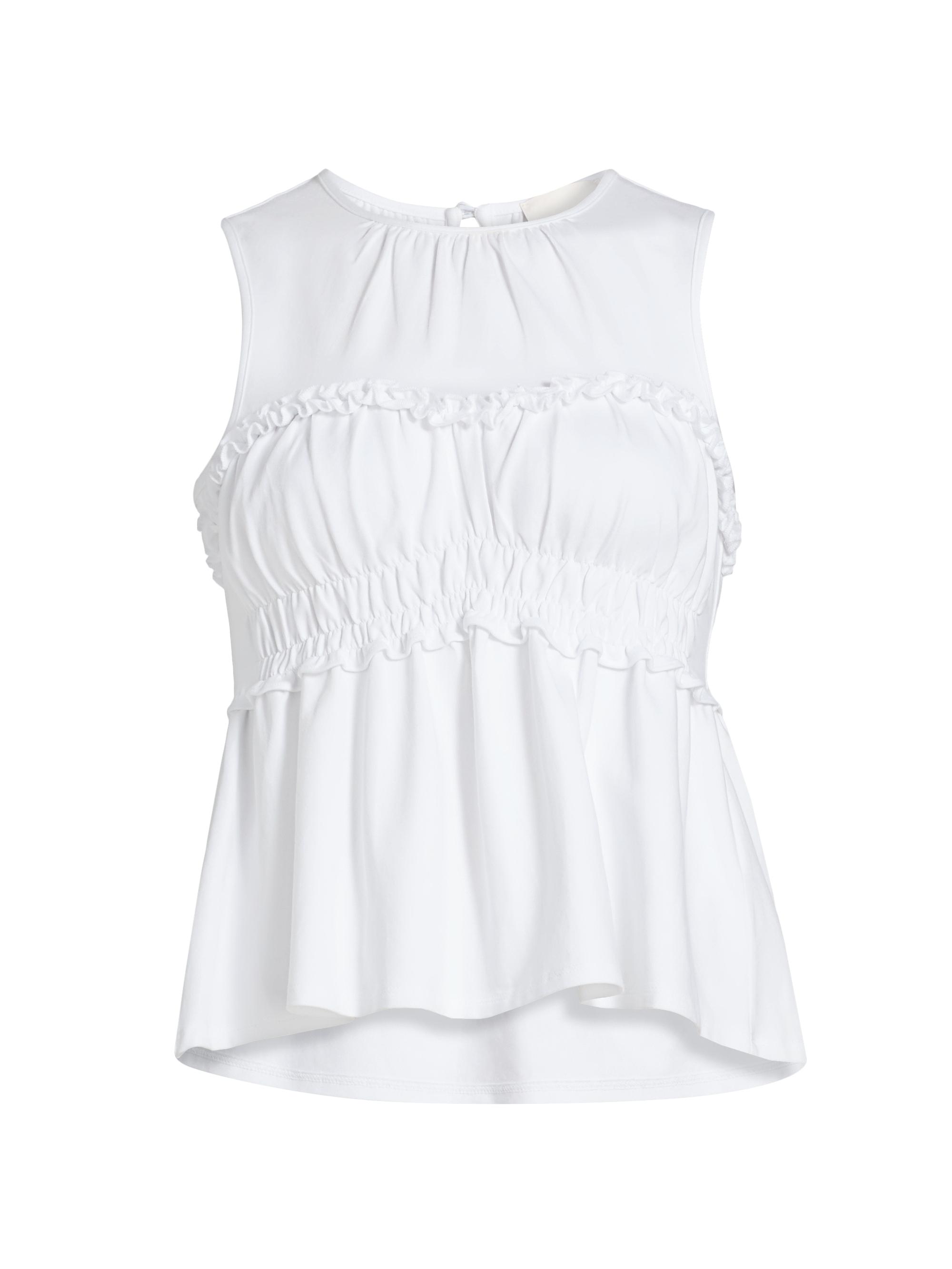 Cinq à Sept Women's Pania Ruffle Stretch-Cotton Crewneck Top - White