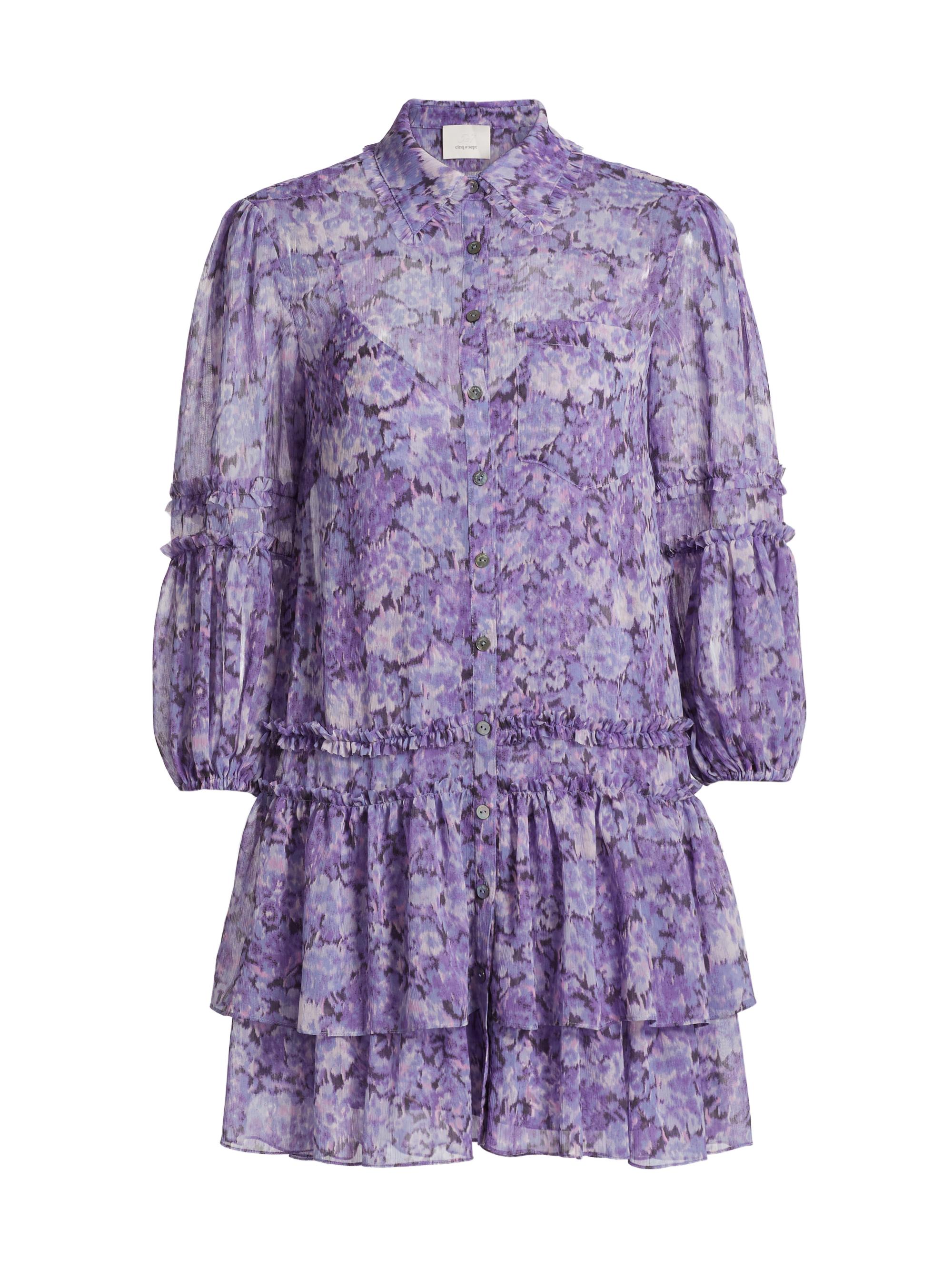 CINQ A SEPT Women's Marsea Floral Ruffled Chiffon Minidress - Lilac Wine Multi