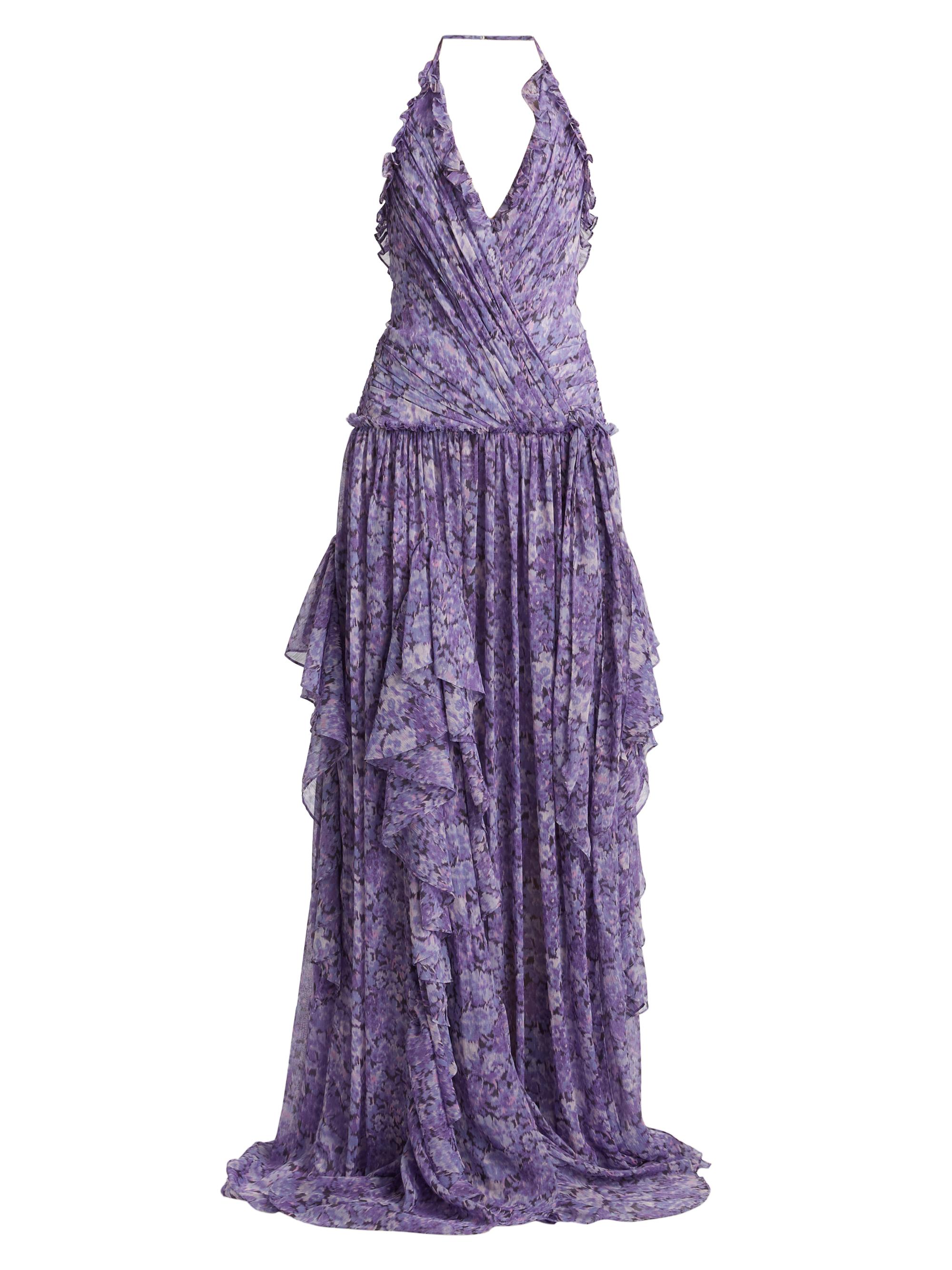 CINQ A SEPT Women's Agatha Floral Ruffled Chiffon Halterneck Gown - Lilac Wine Multi