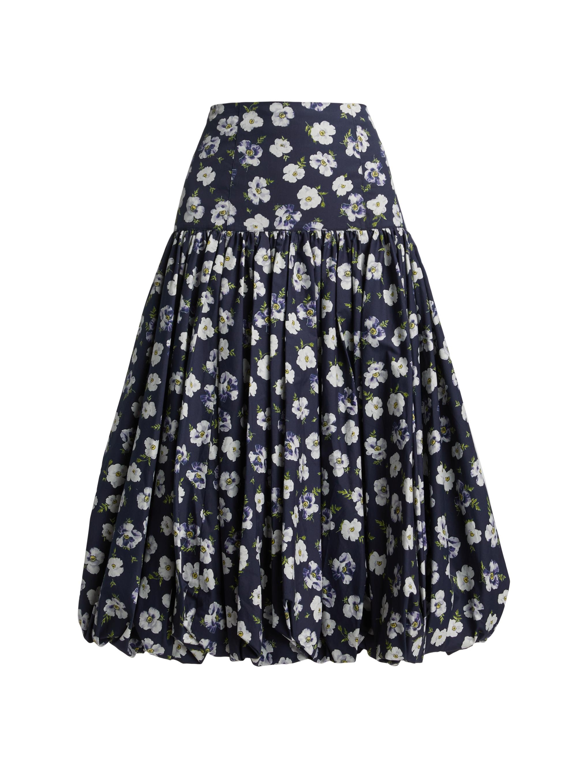 Cinq à Sept Ellah Floral Cotton-Poplin Bubble-Hem Midi-Skirt