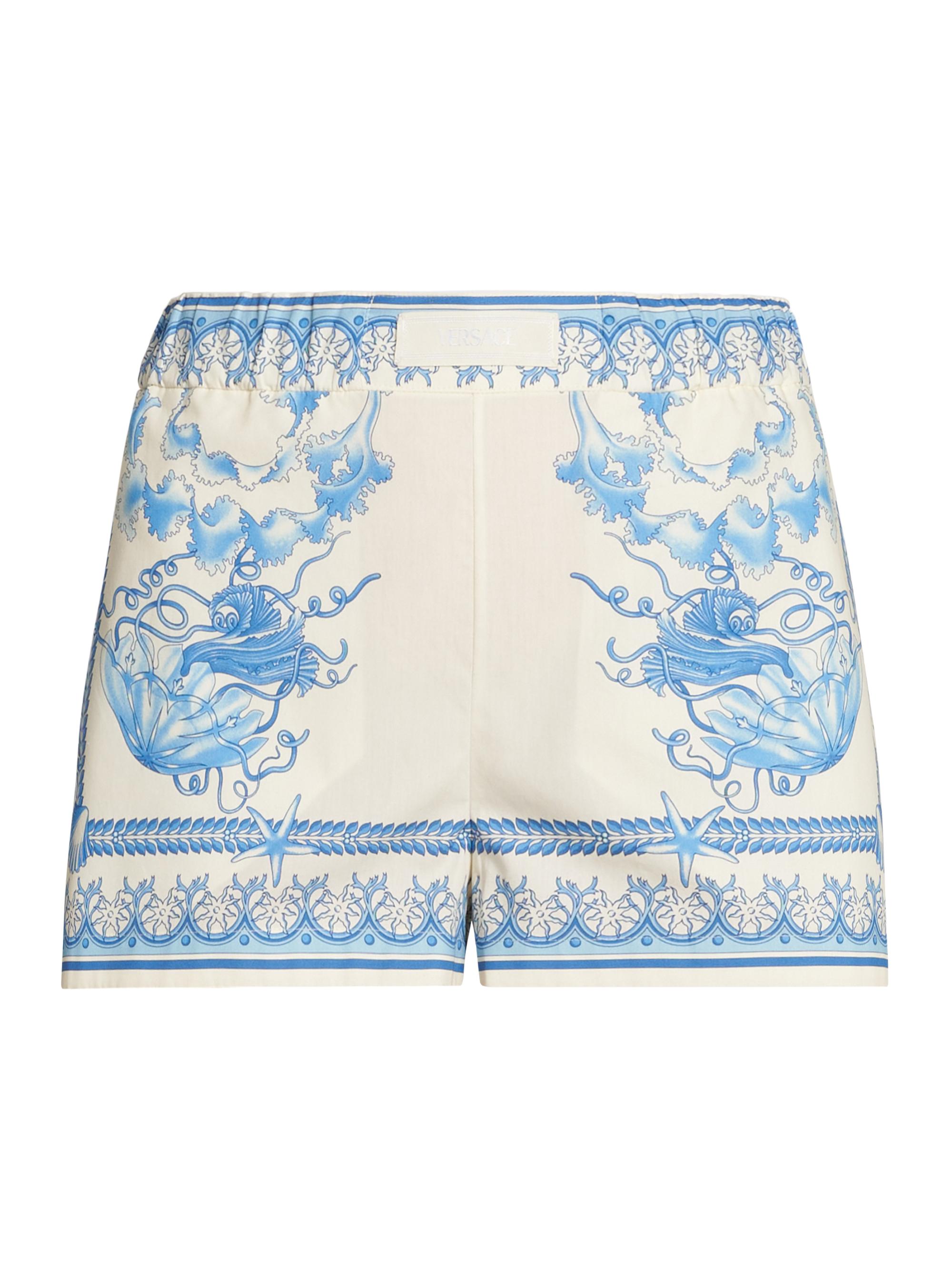 Versace Women's Baroque Cotton Shorts - Egg Shell Bright Blue