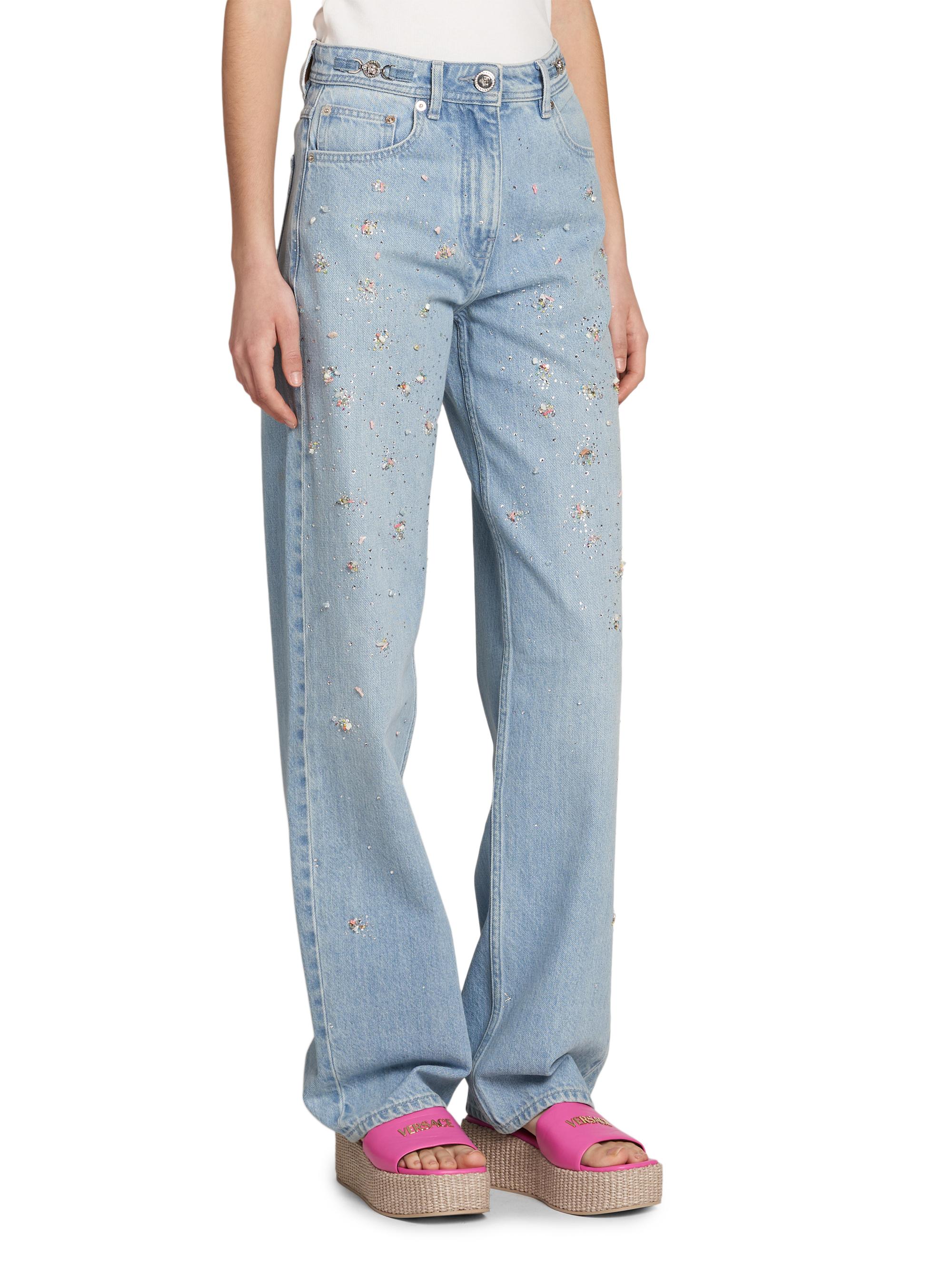 Versace Embroidered Washed Cotton Jeans | Saks Fifth Avenue
