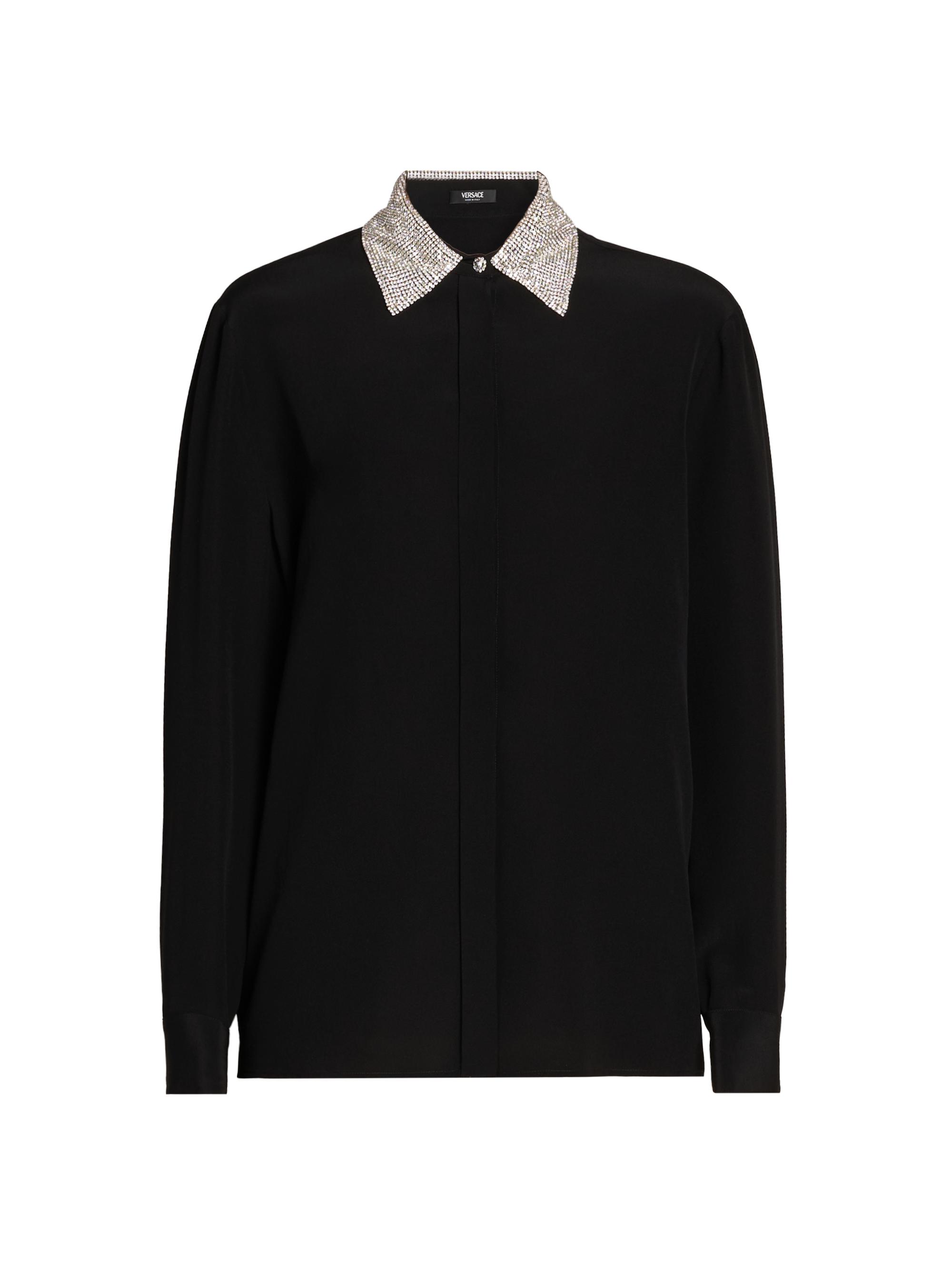 Versace Women's Crystal-Embellished Silk Shirt - Black - Size 4