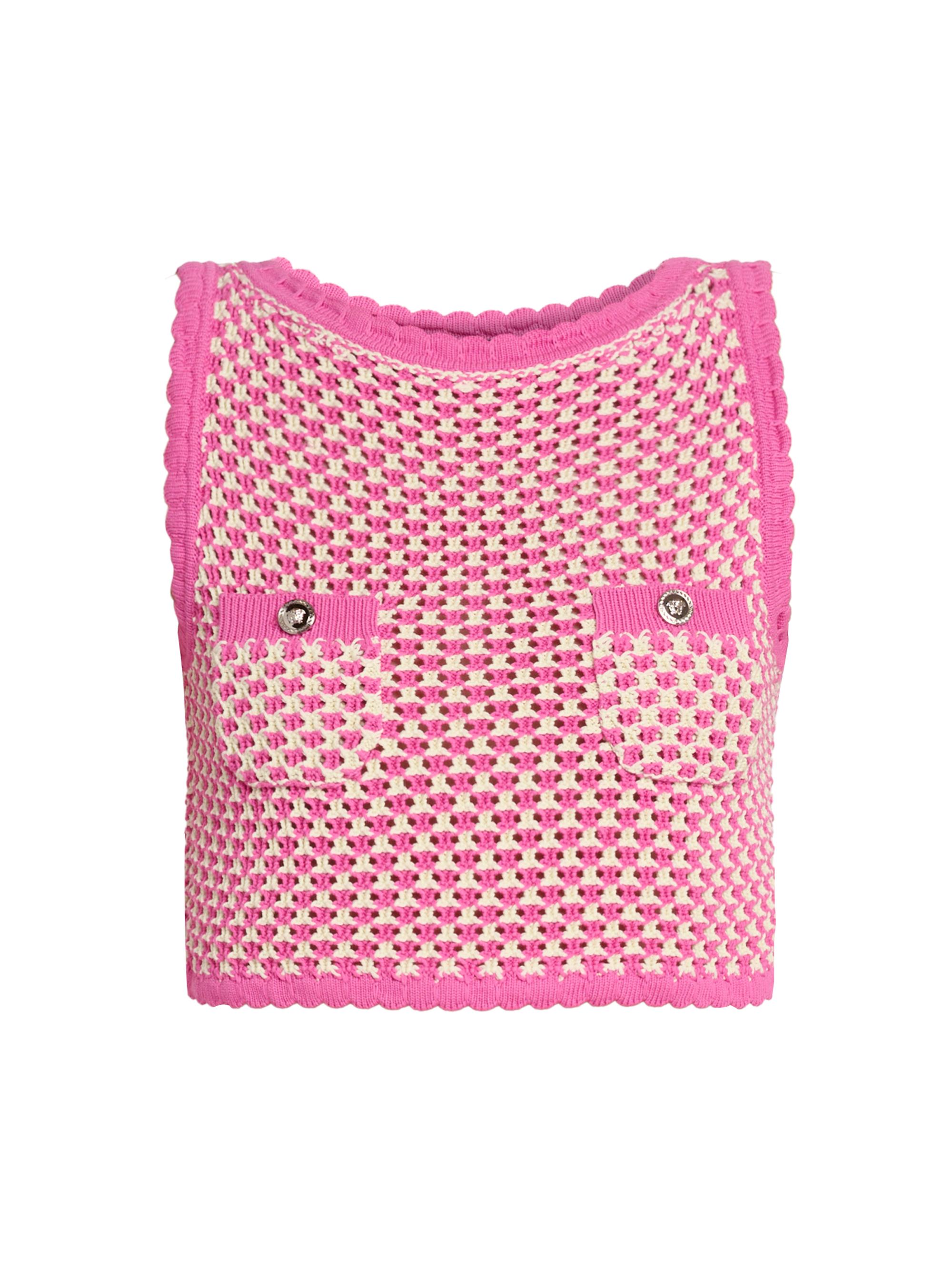 Versace Women's Crochet Compact Knit Top - Eggshell Guava