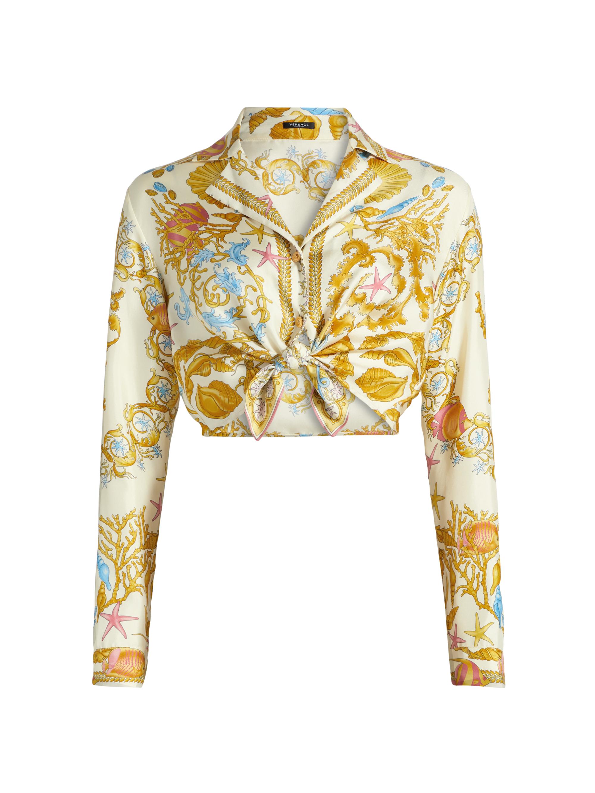 Versace Women's Underwater Barocco Silk Twill Shirt - Eggshell Multicolor