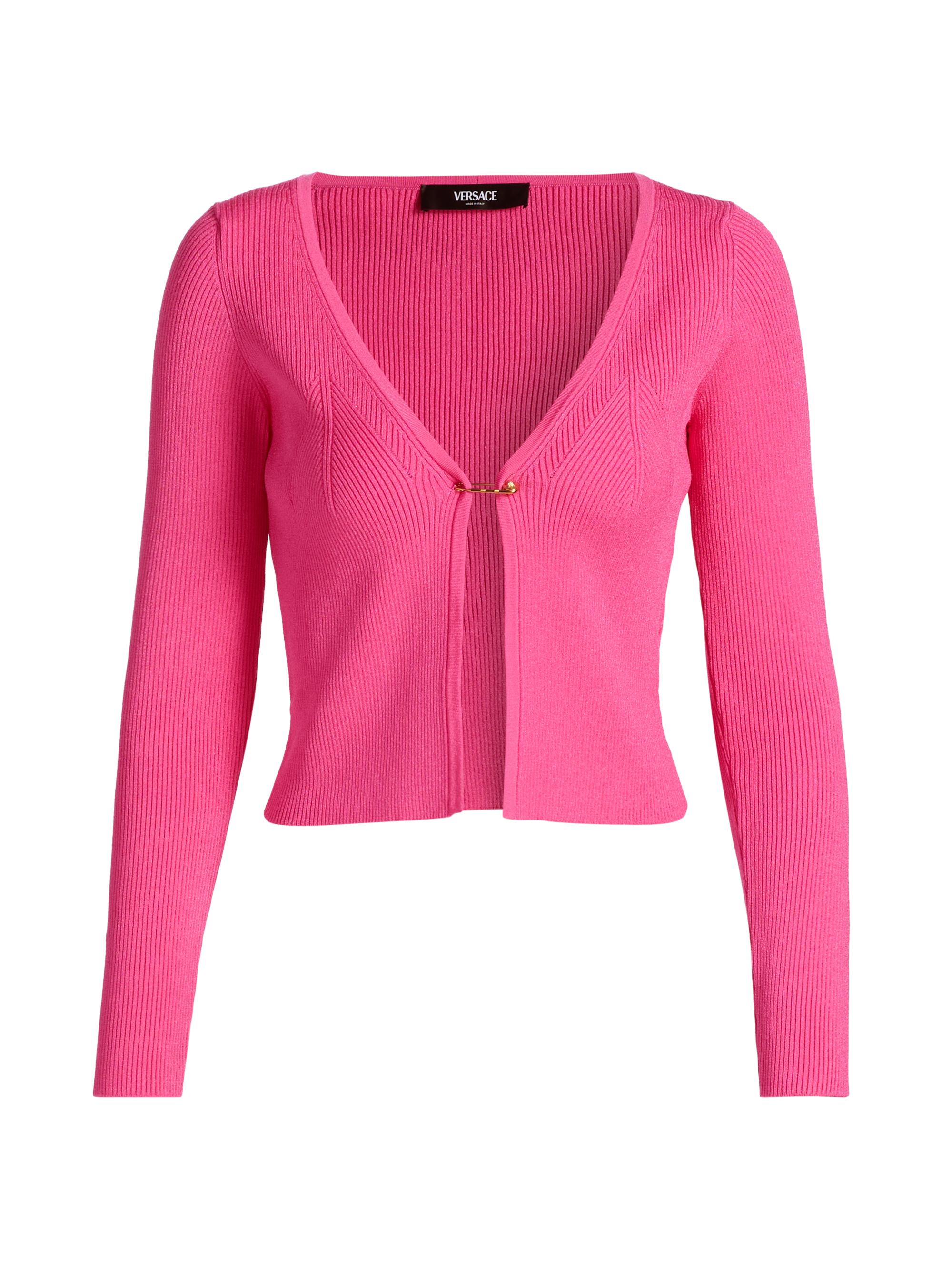 Versace Women's Rib-Knit Safety Pin Cardigan - Dragon Fruit