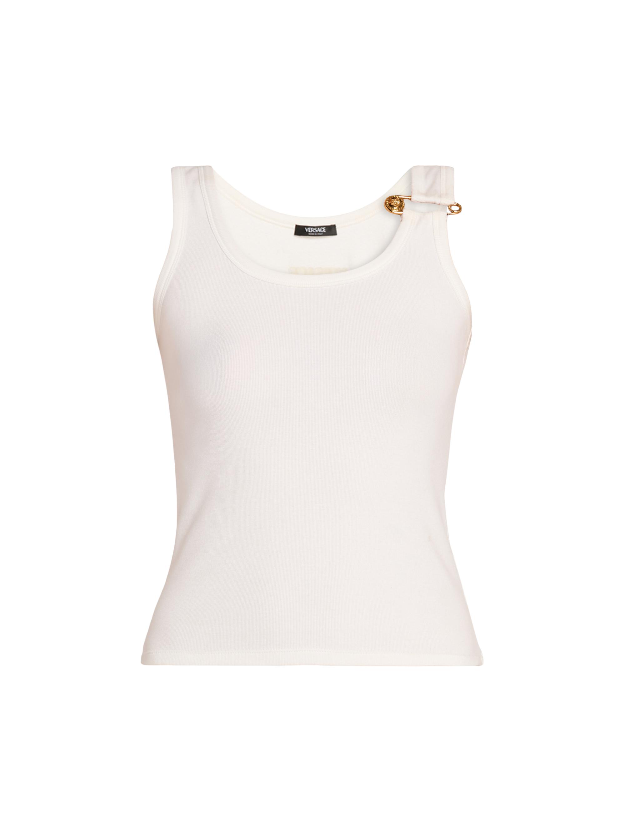 Versace Women's Safety Pin Cotton Tank - Bianco Ottico