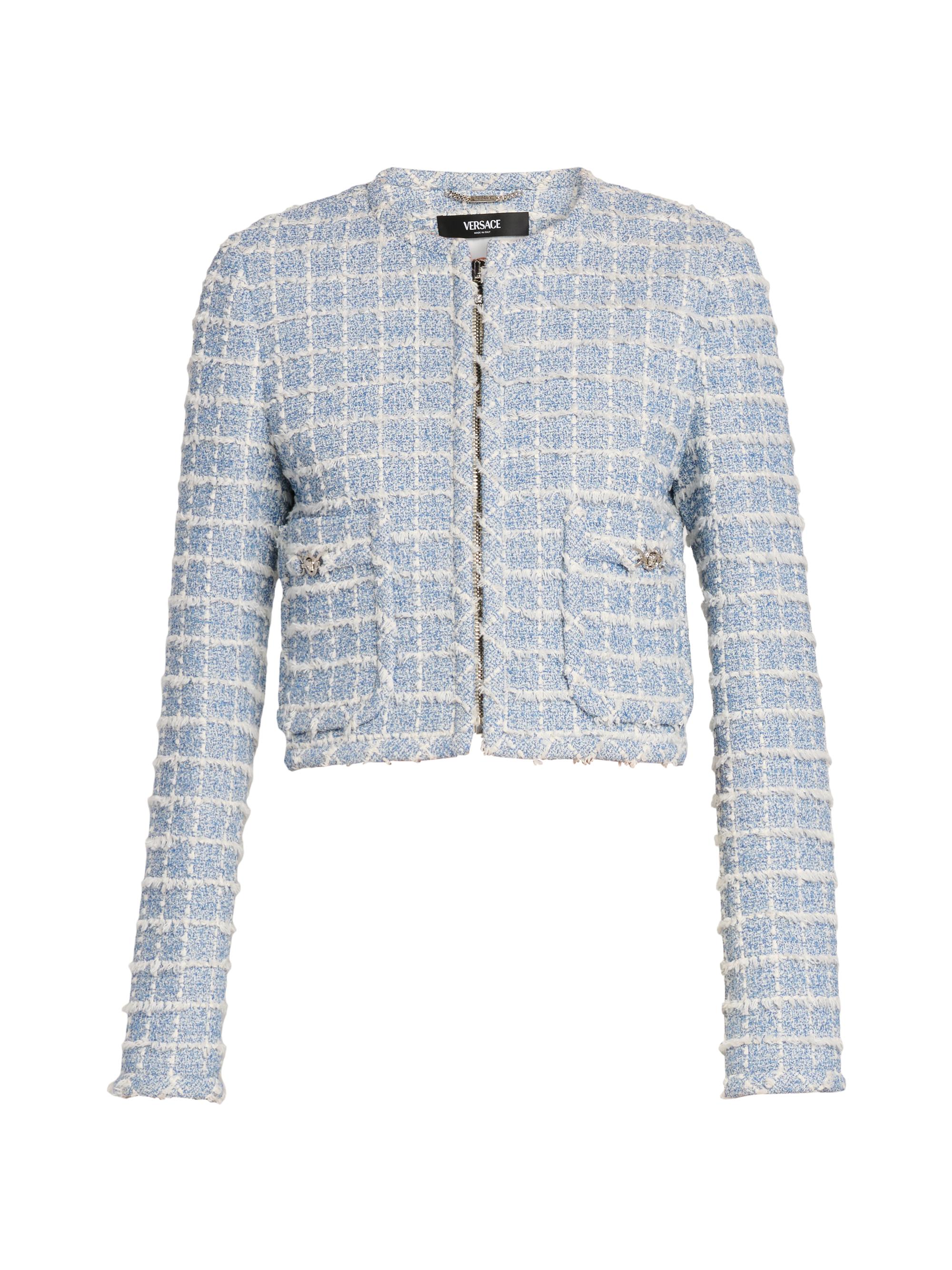 Versace Women's Windowpane Tweed Bouclé Jacket - Light Indigo