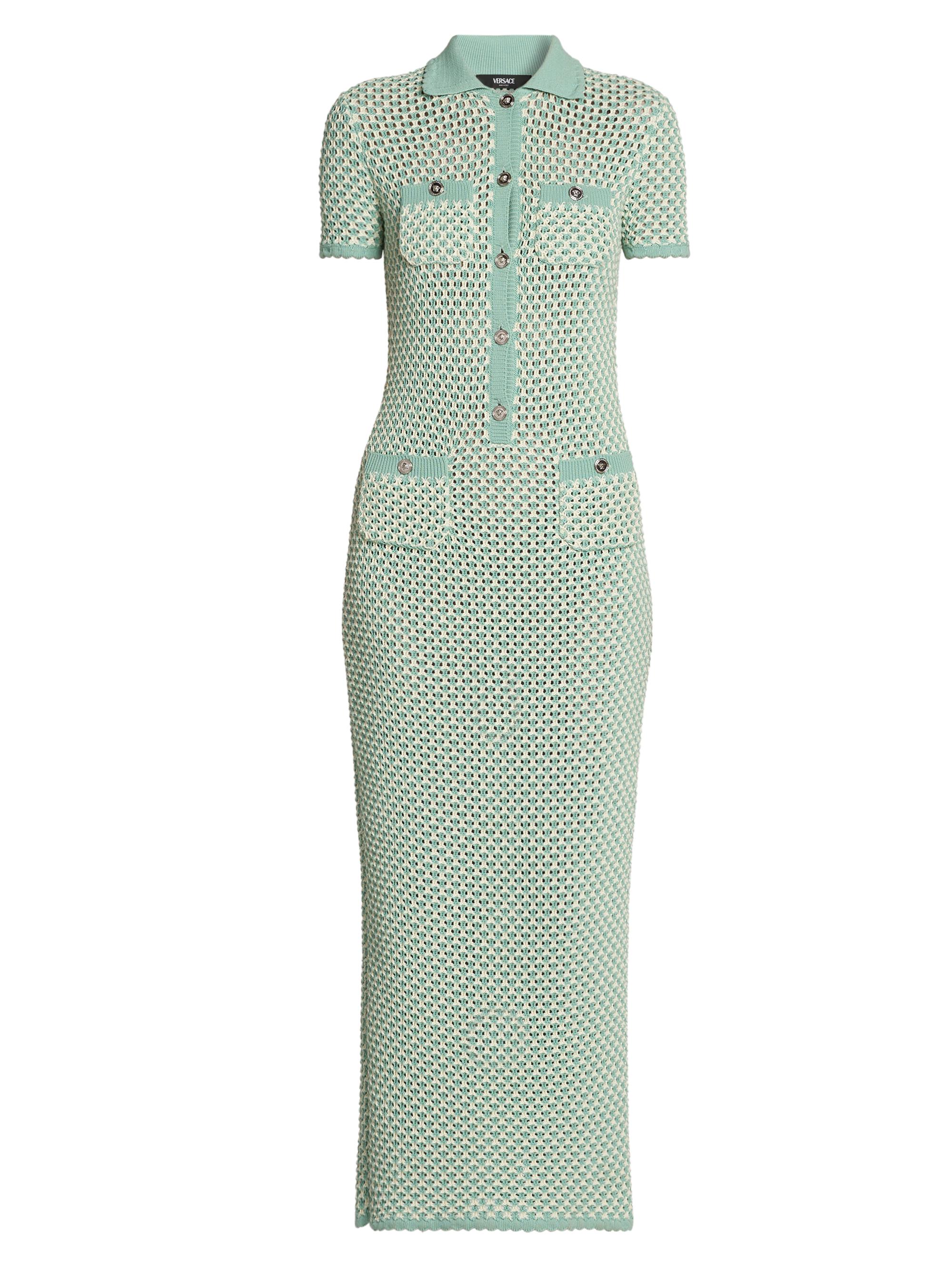 Versace Women's Crochet Compact Cotton-Nylon Maxi Dress - Eggshell Sea Green