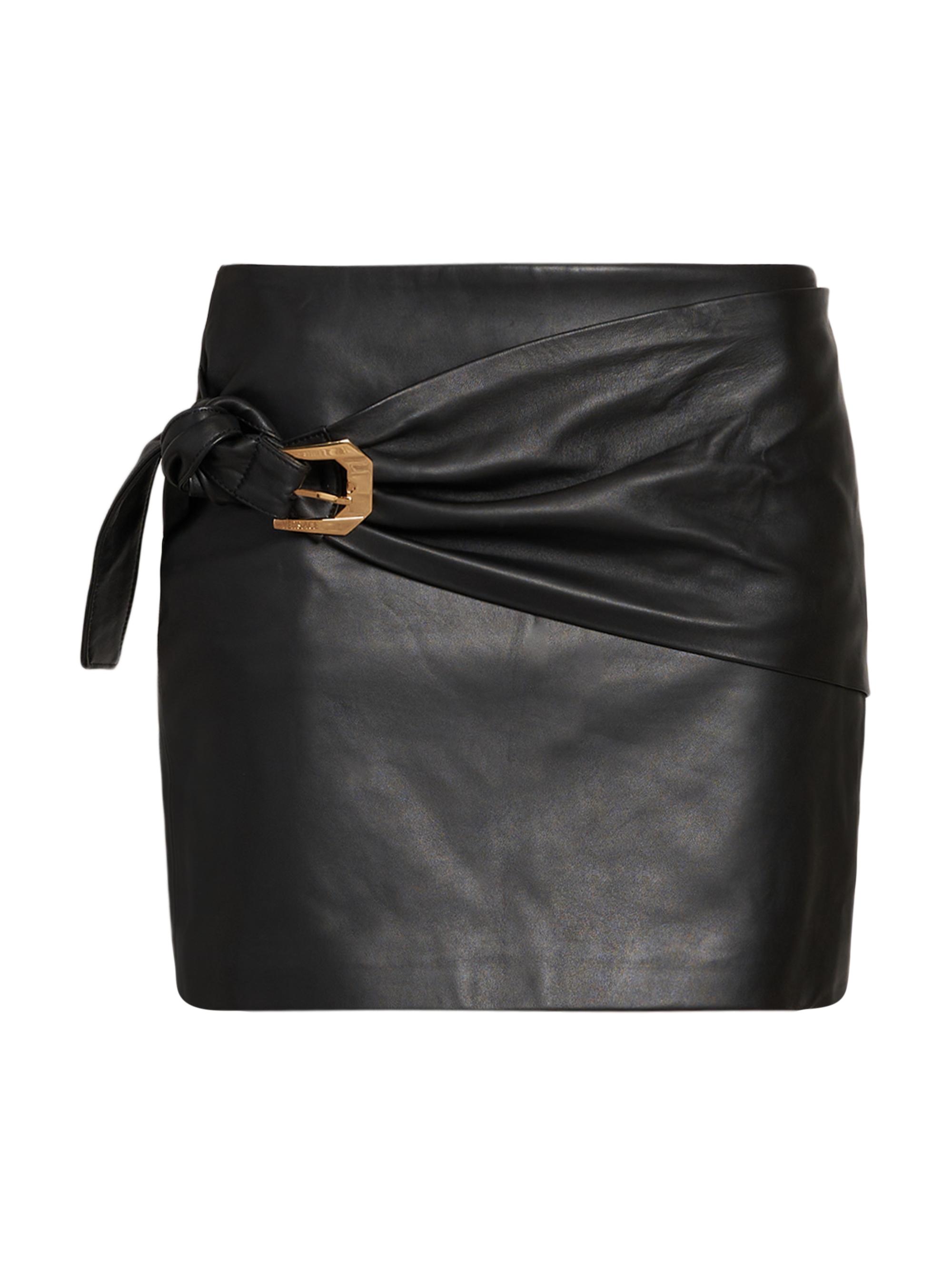 Versace Women's Belted Leather Skirt - Black