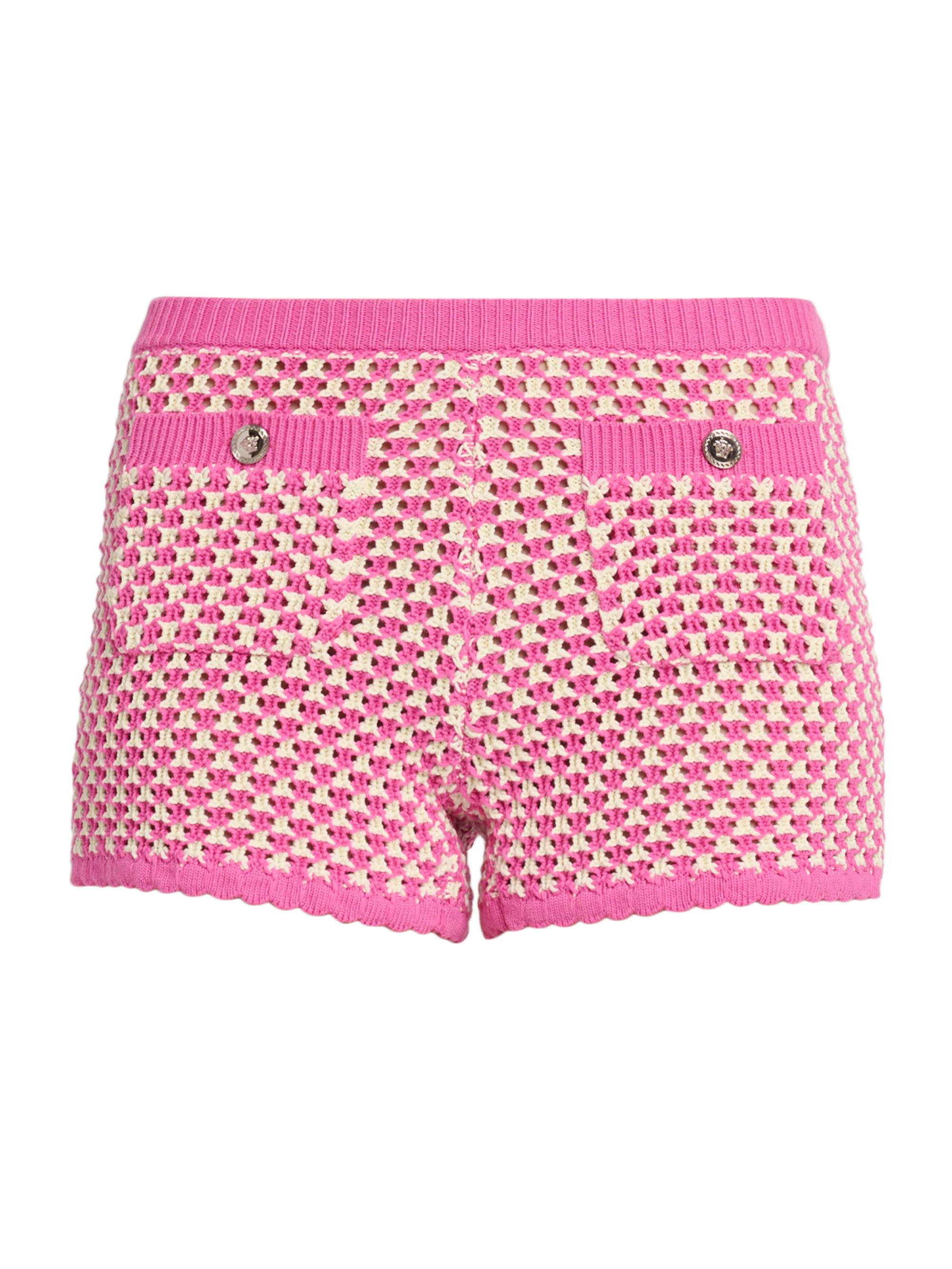 Versace Women's Crochet Compact Knit Shorts - Eggshell Guava