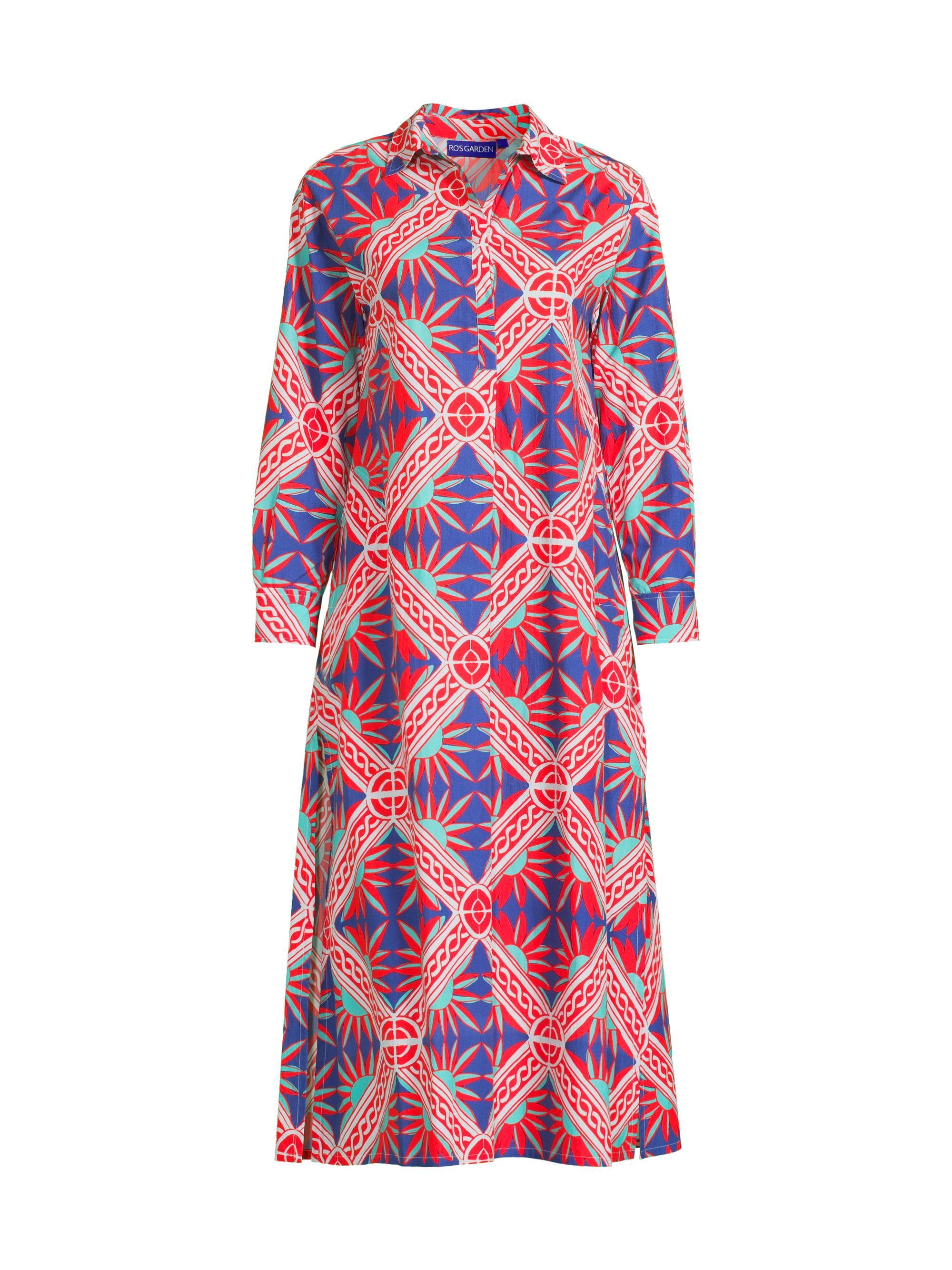 Ro's Garden Women's Brussels Printed Long Tunic-Style Dress - Red Sicily