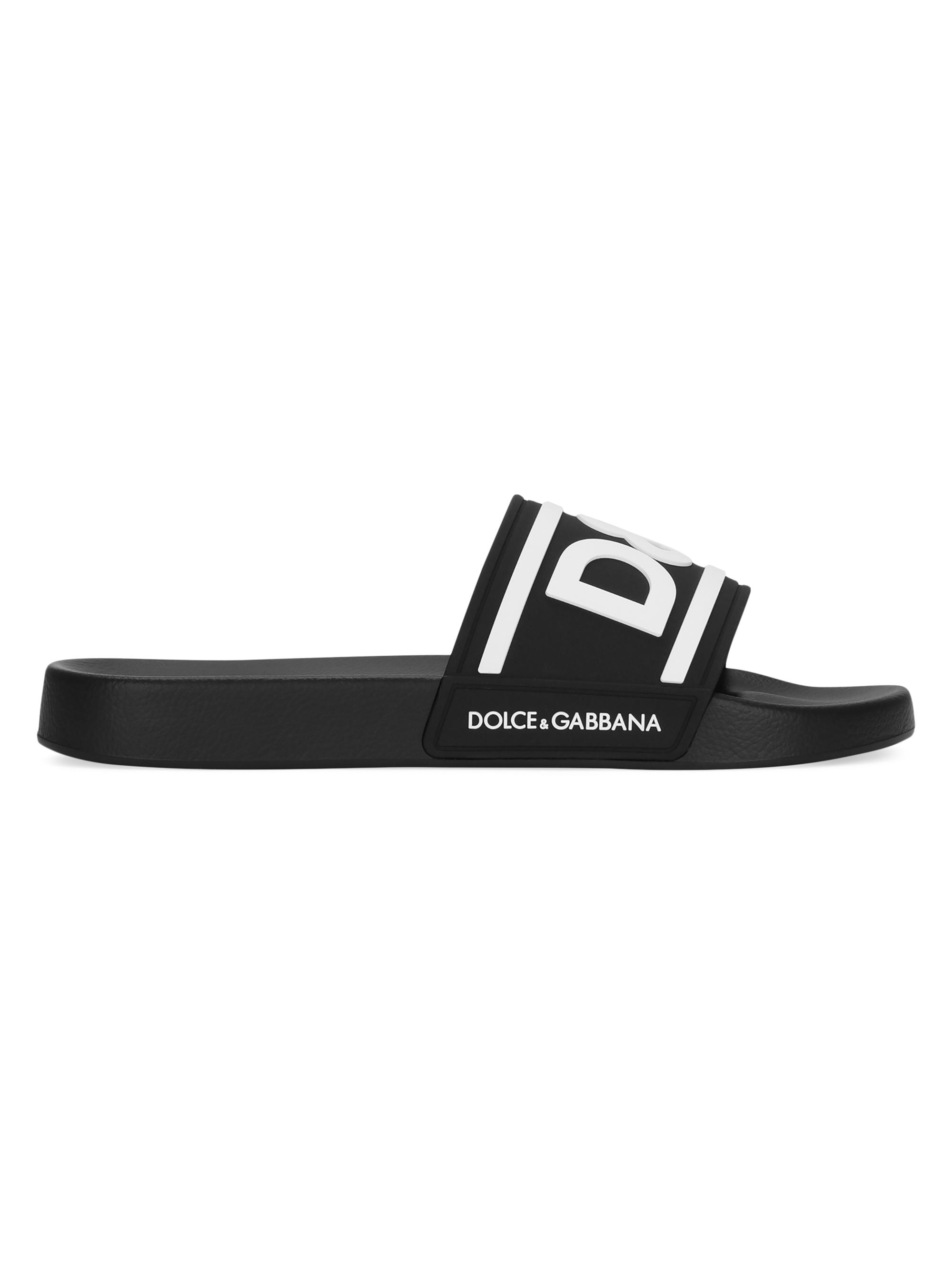 Dolce & Gabbana Men's Logo Slide Sandals - Black White