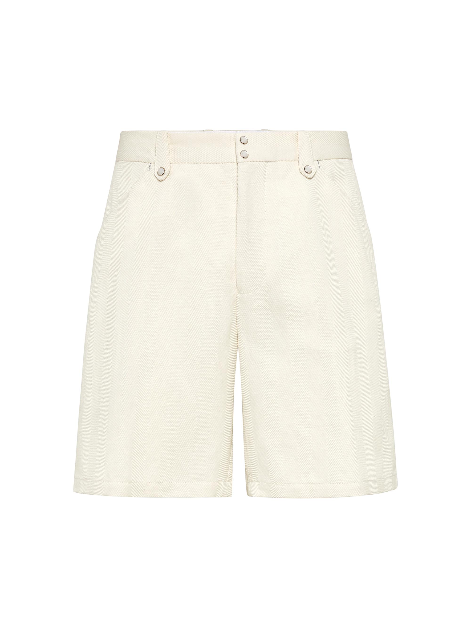 Brunello Cucinelli Men's Cotton and Linen Chevron Cavalry Bermuda Shorts - Ecru