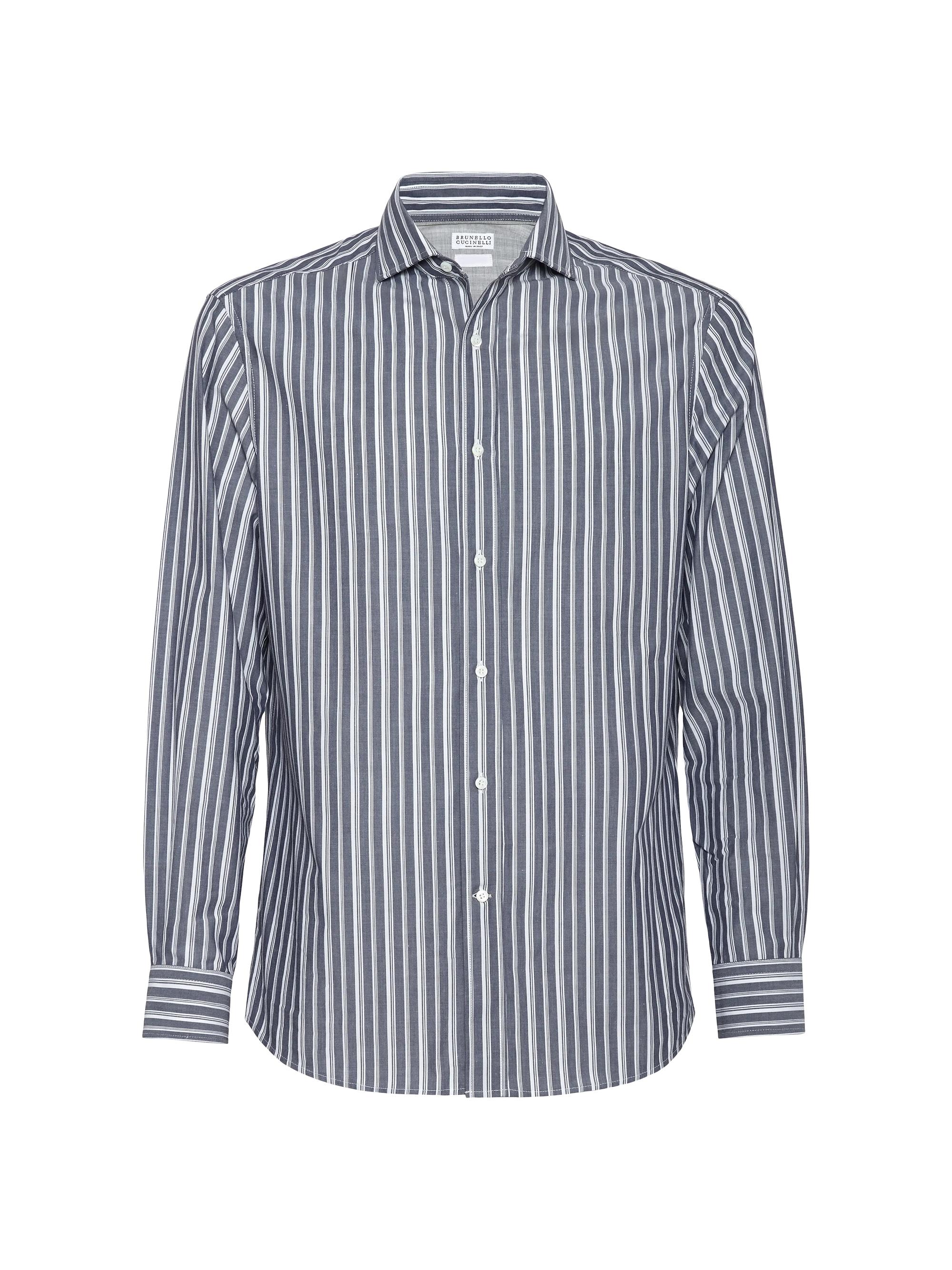 Brunello Cucinelli Men's Multistrip Cotton Easy Fit Shirt - Denim