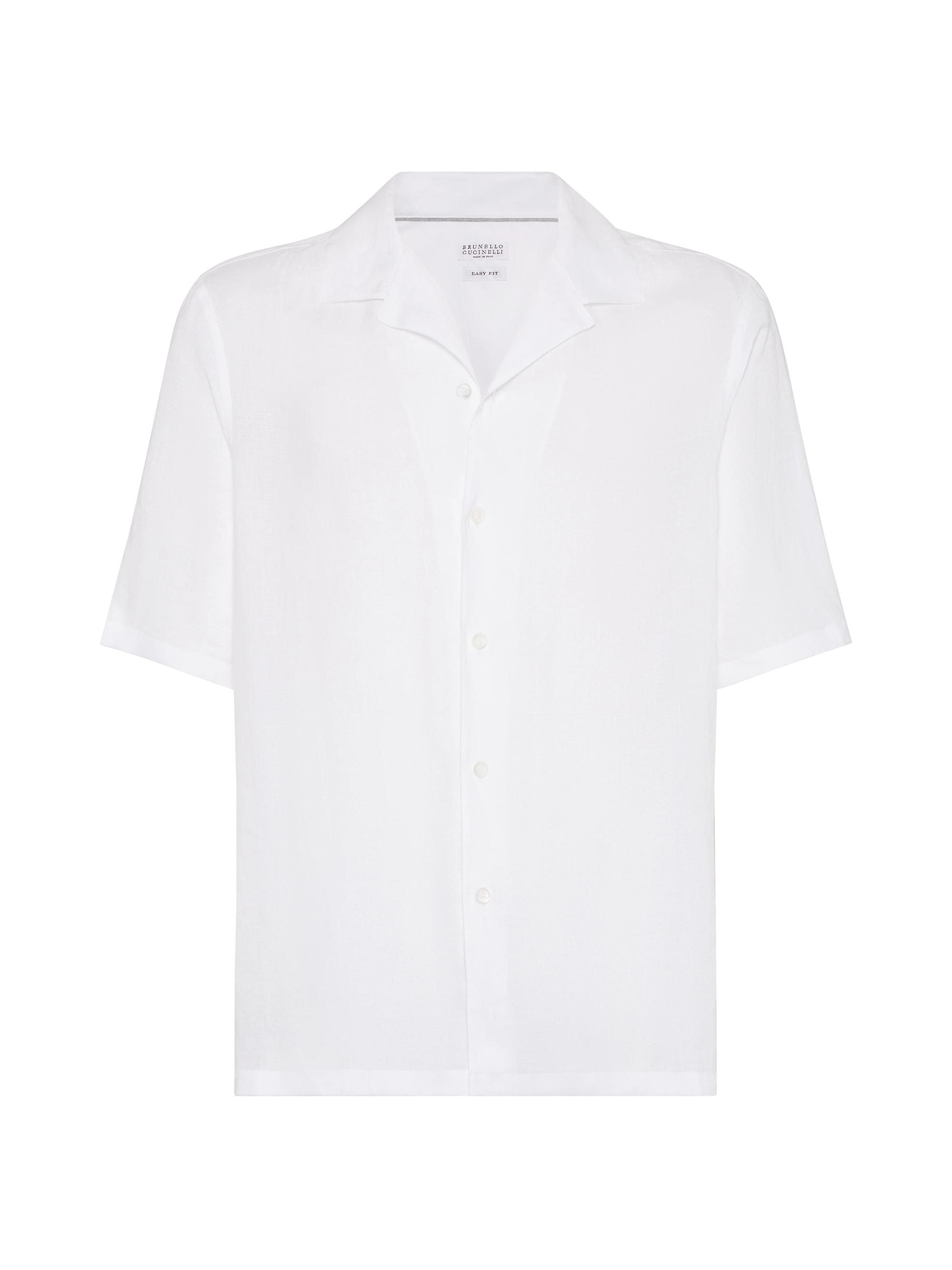 Brunello Cucinelli Men's Linen Easy Fit Short Sleeve Shirt - White