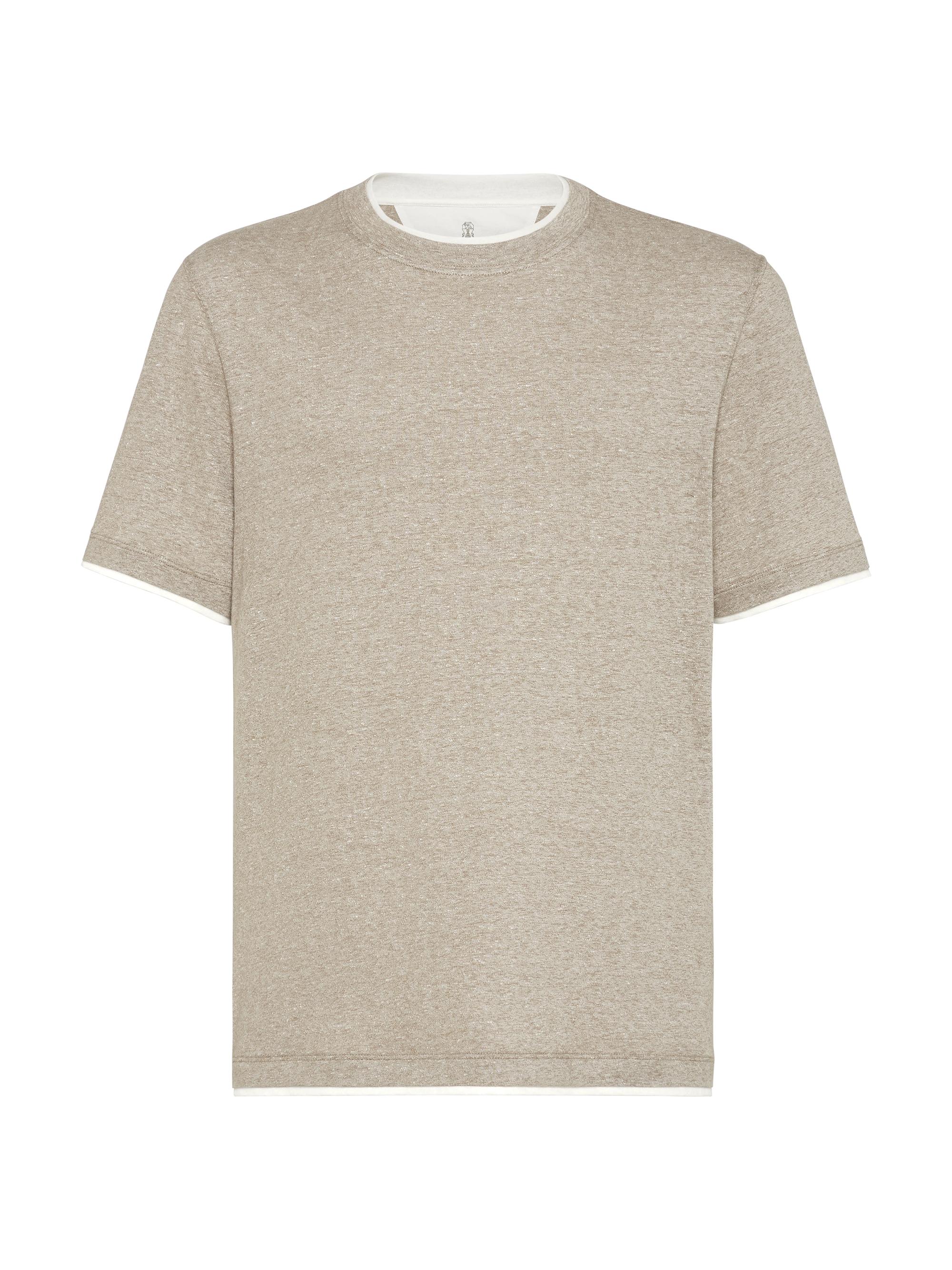 Brunello Cucinelli Men's Linen and Cotton Jersey Crew-Neck T Shirt - Bark