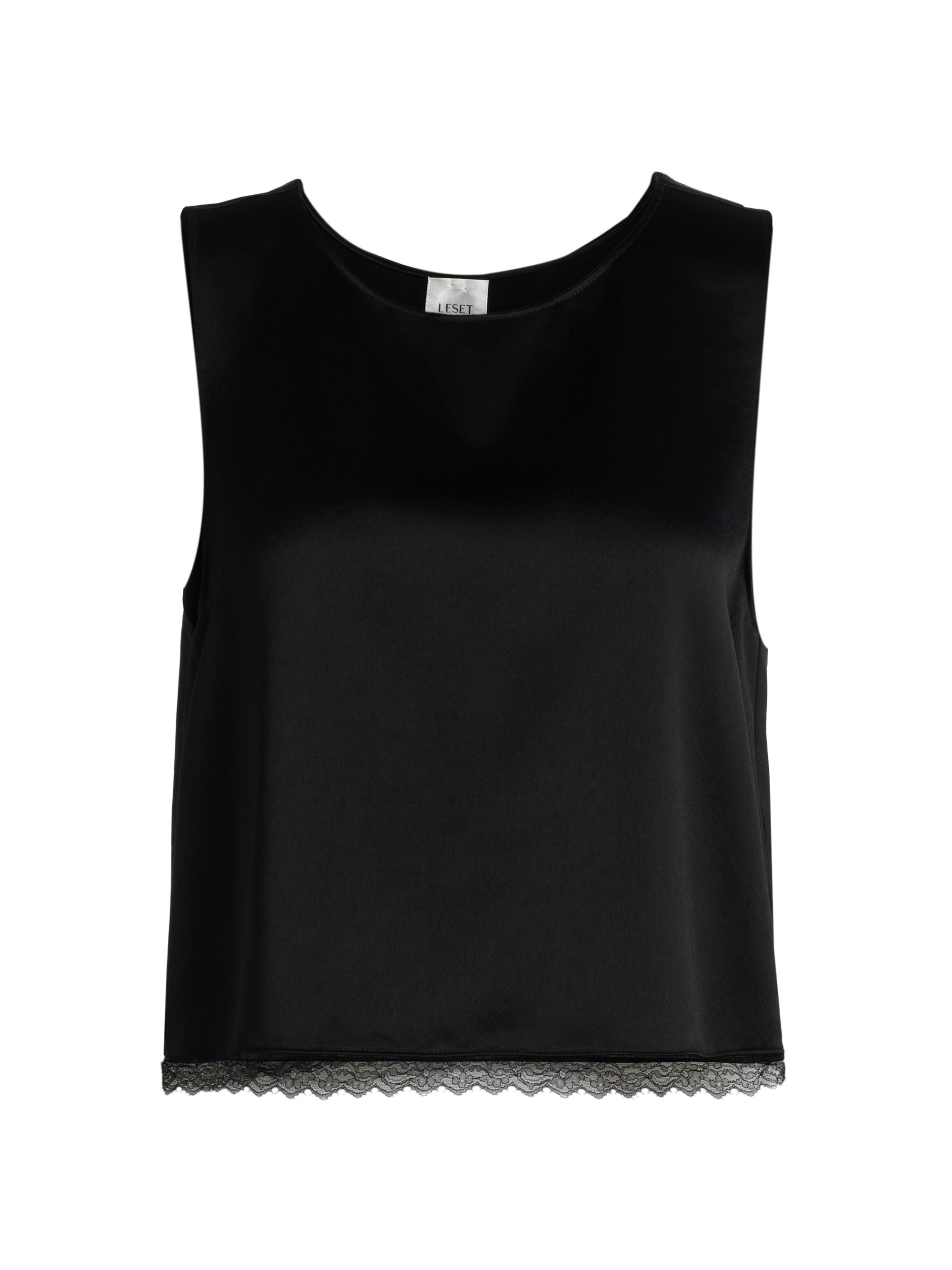 Leset Women's Barb Lace Trim Crop Tank - Black