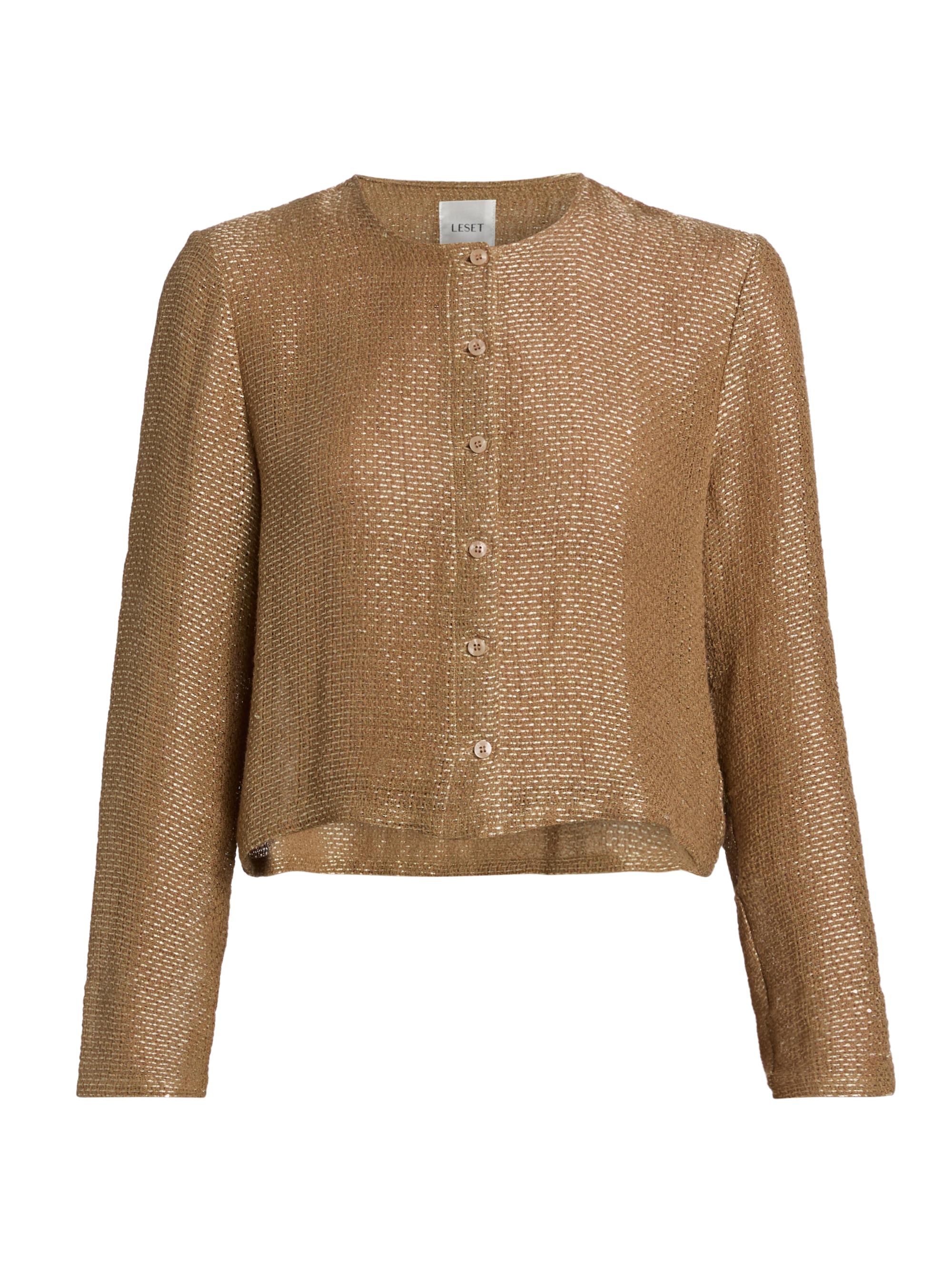 Leset Women's Stella Round Neck Linen Blend Cardigan - Honey