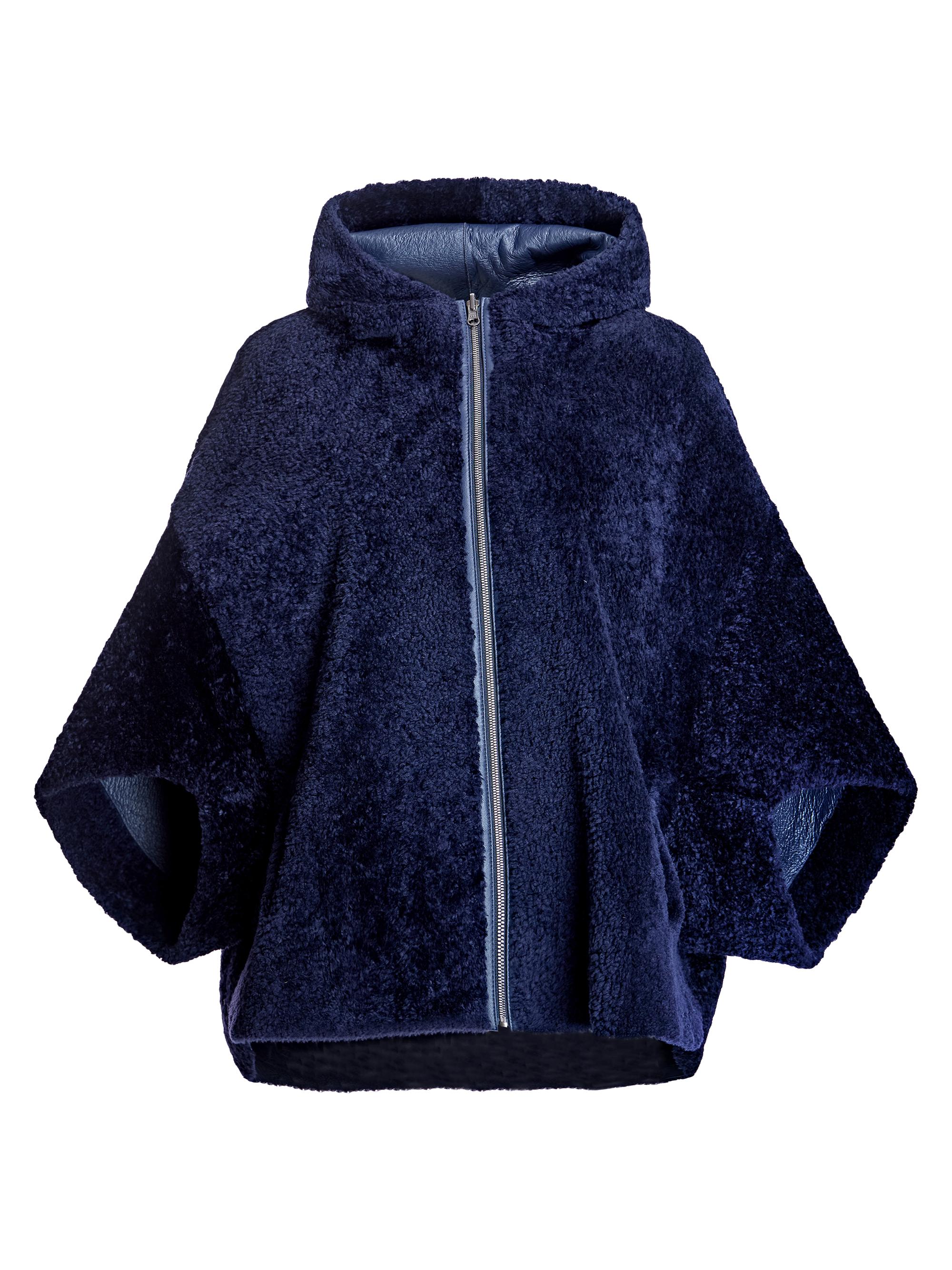 Maximilian Women's Reversible Hooded Shearling Cape - Navy