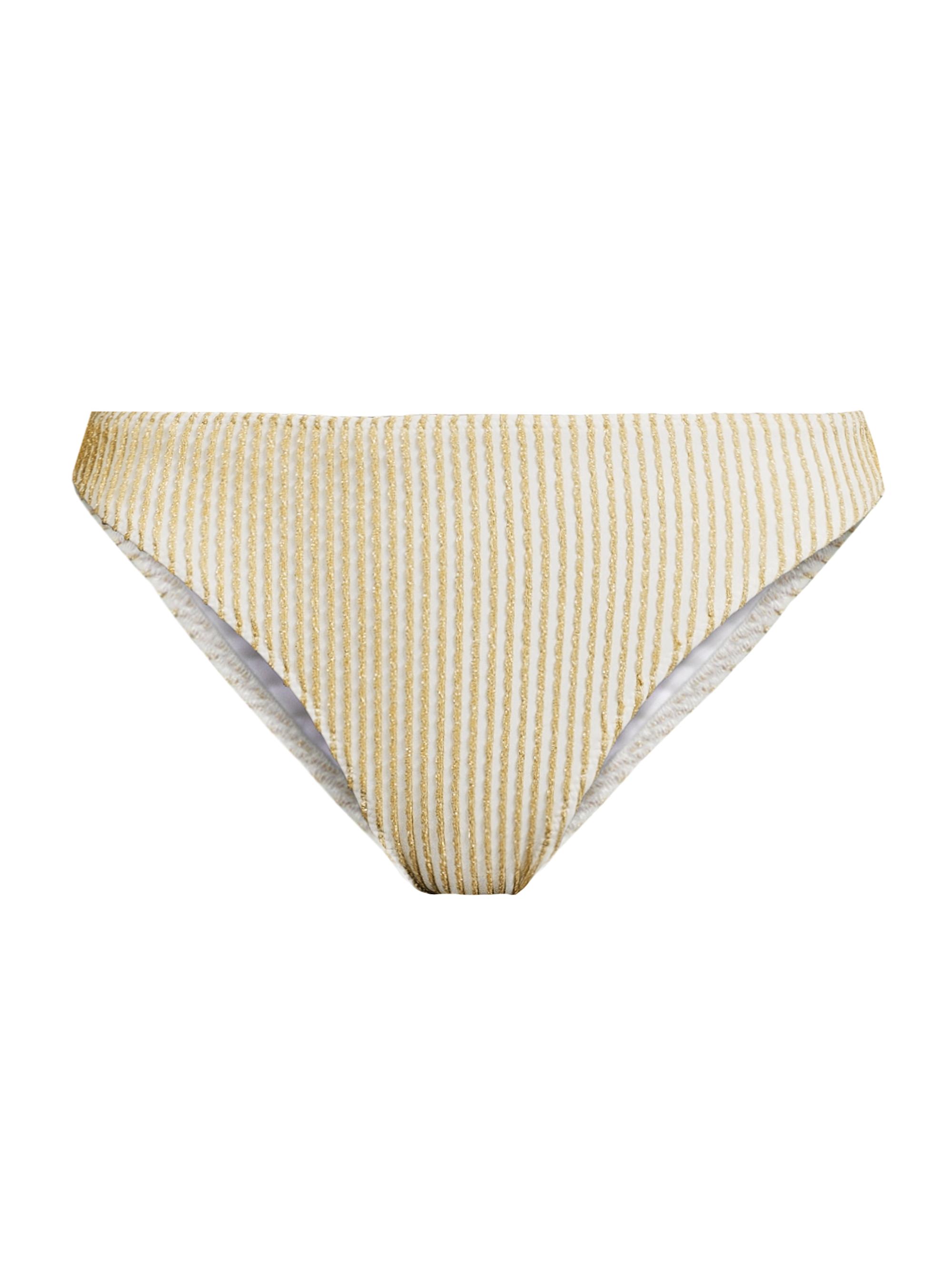 Ramy Brook Women's Scallop Isla Metallic Striped Bikini Bottom - Gold Scallop