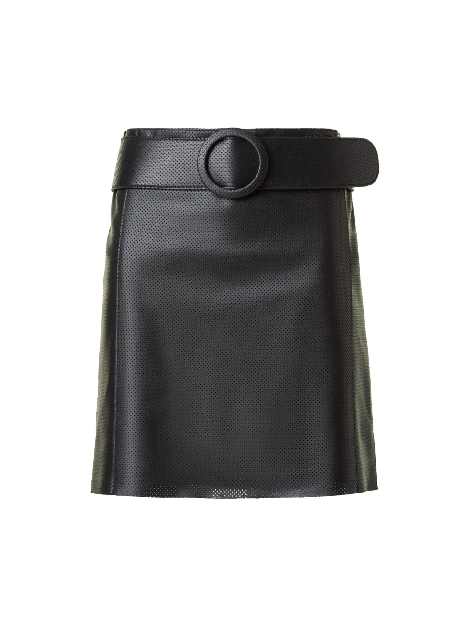 Akris punto Women's Belted Pin Dot Leather Miniskirt - Black