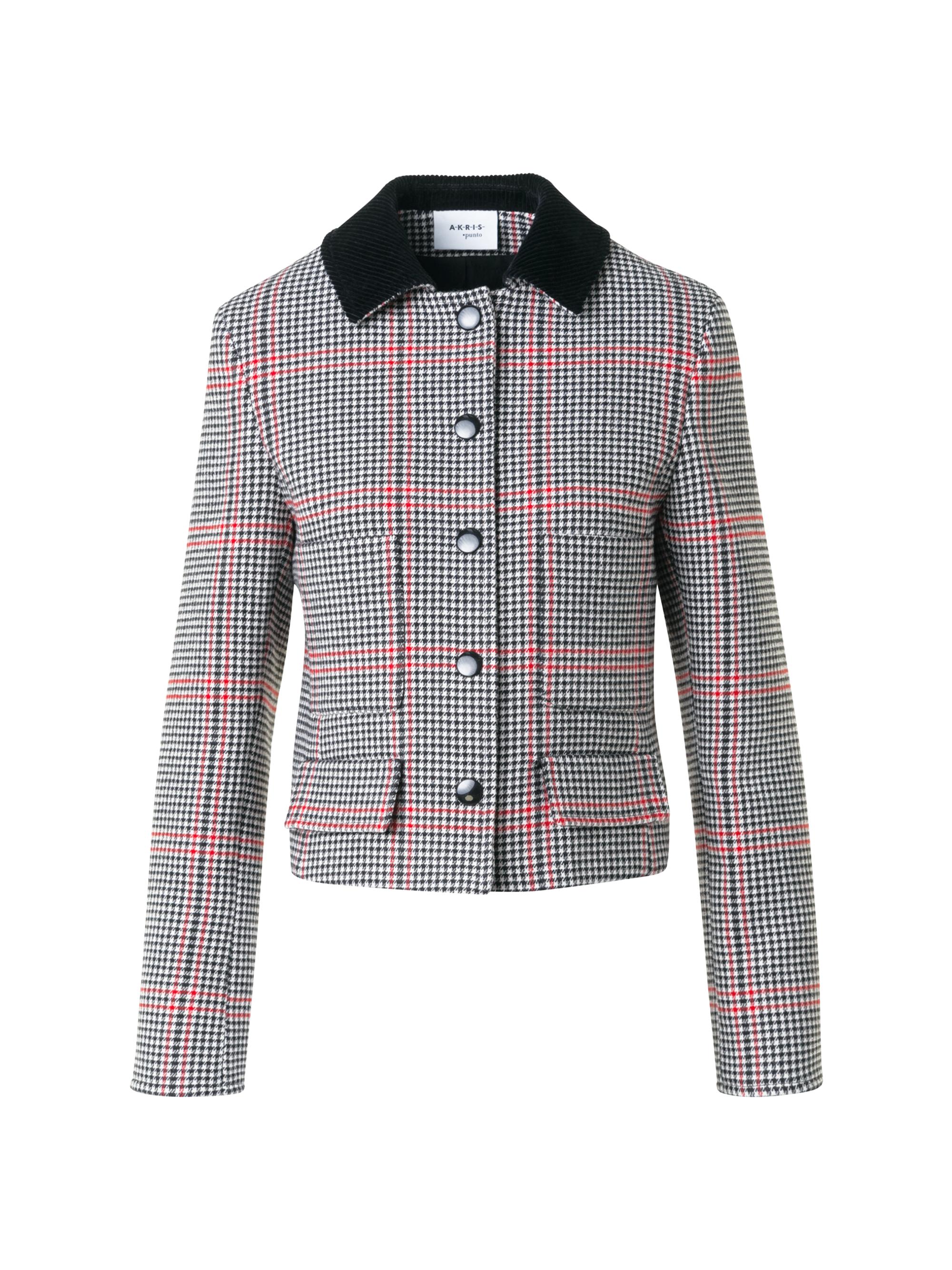 Akris punto Women's Glen Plaid Houndstooth Virgin Wool Jacket - Black Cream Vermillion