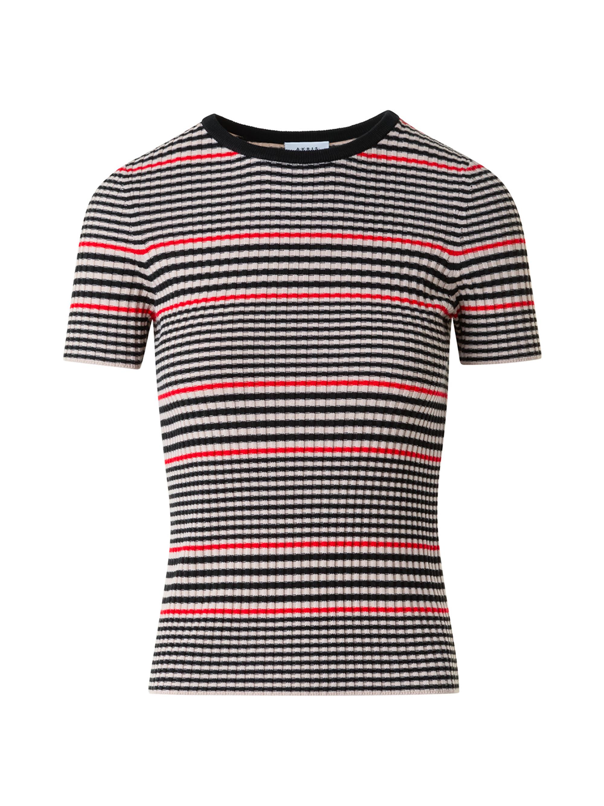 Akris punto Women's Striped Rib-Knit Virgin Wool Top - Black Cream Vermillion