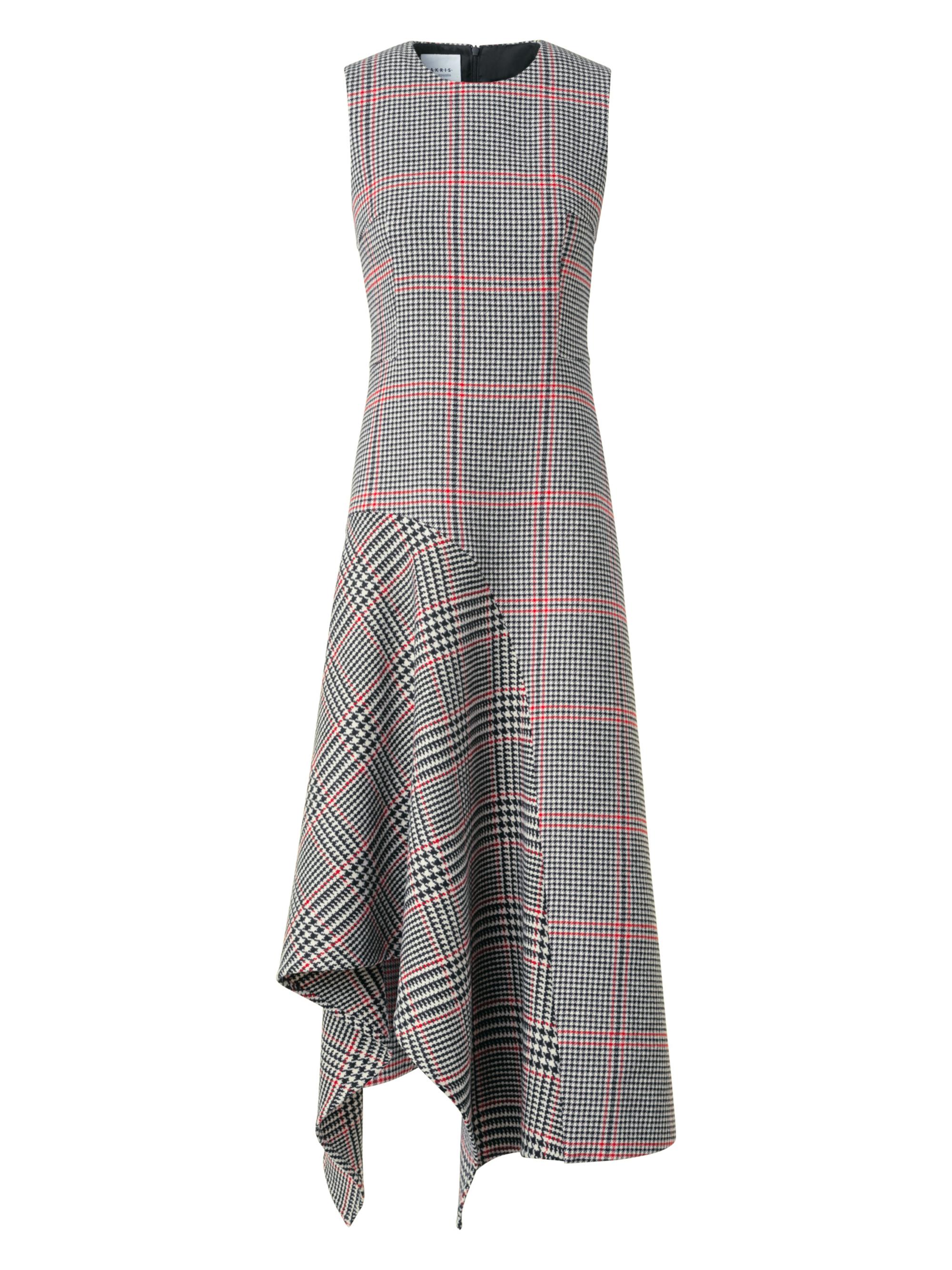 Akris punto Women's Houndstooth Wool Fresco Midi-Dress - Black Cream Vermillion