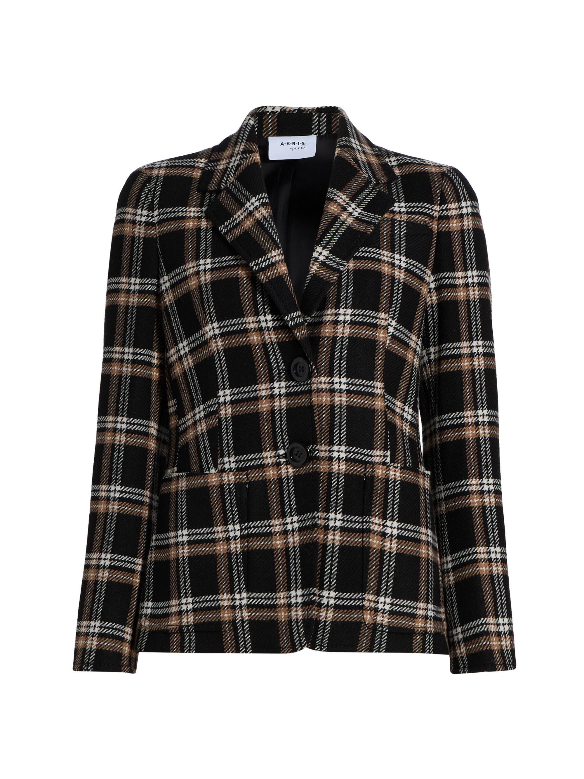 Akris punto Women's Plaid Wool Tricotine Tweed Blazer - Black Camel Cream