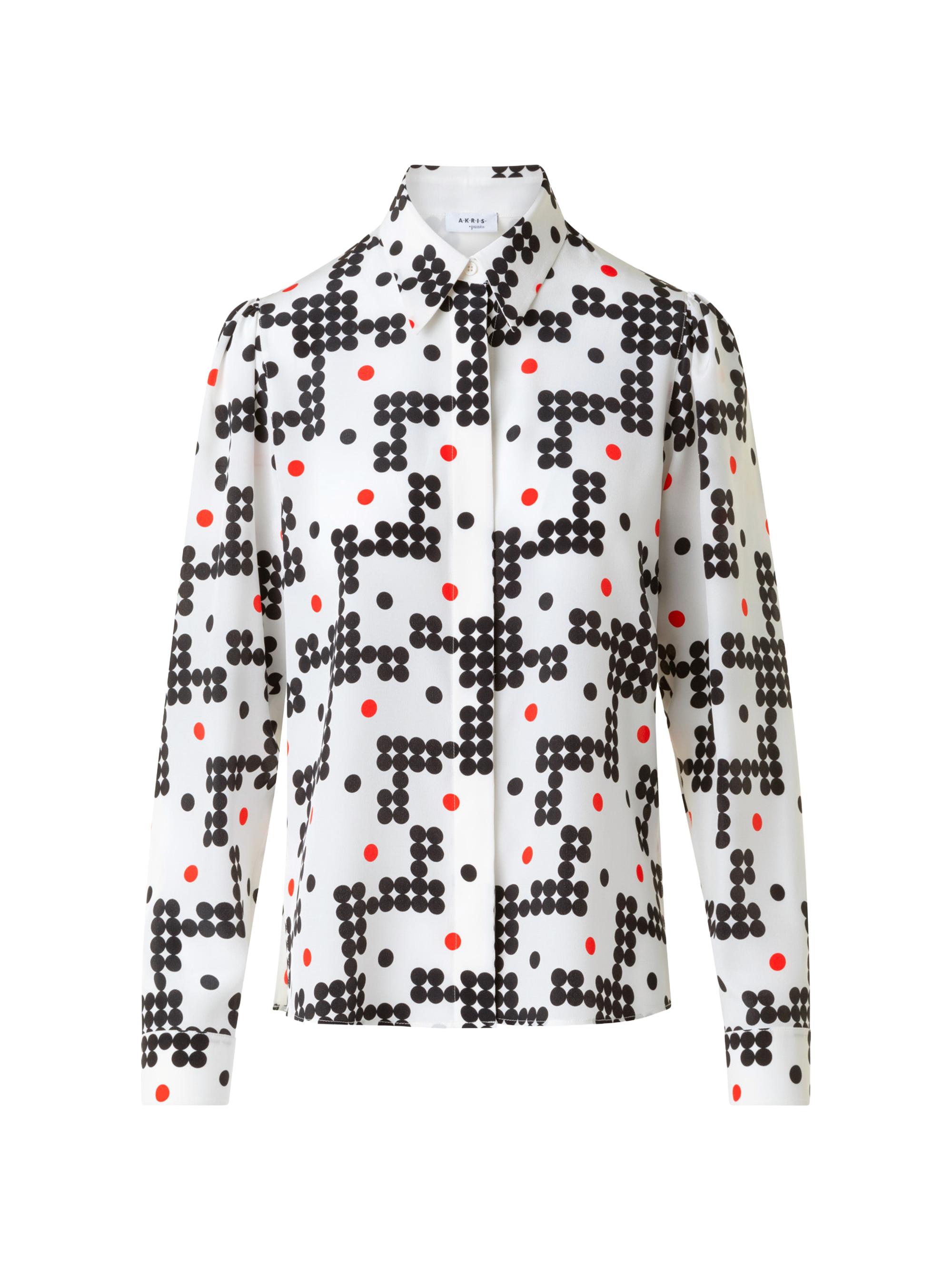 Akris punto Women's Dot Grid Crêpe de Chine Shirt - Cream Black Vermillion