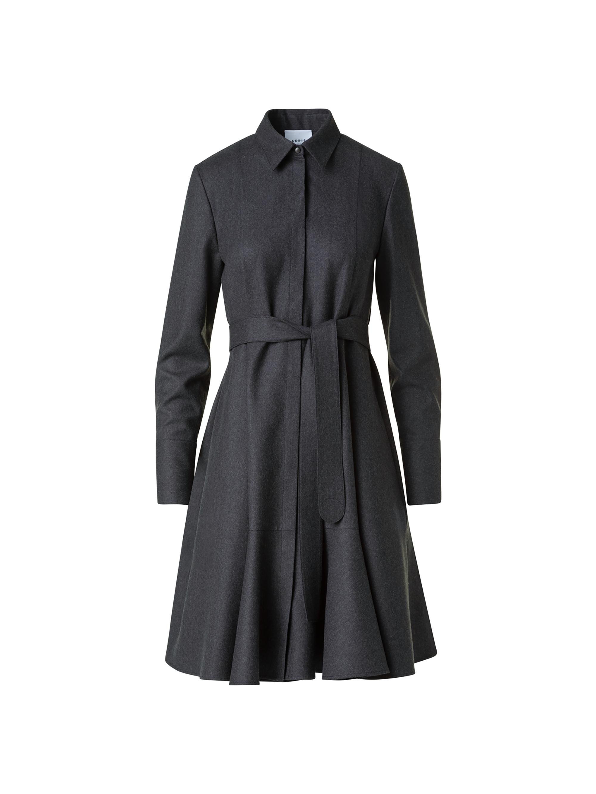 Akris punto Women's Virgin Wool Belted Knee-Length Shirtdress - Charcoal