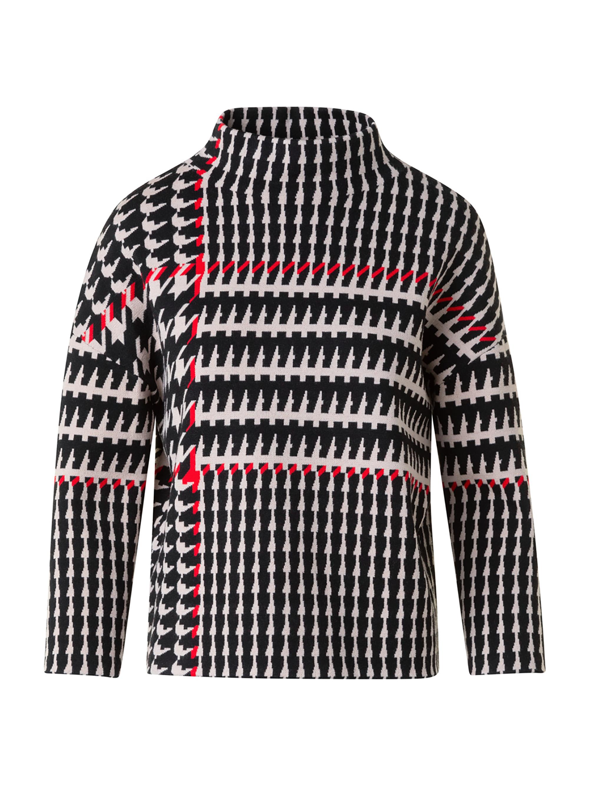 Akris punto Women's Jacquard Stretch Virgin Wool Sweater - Black Cream Vermillion