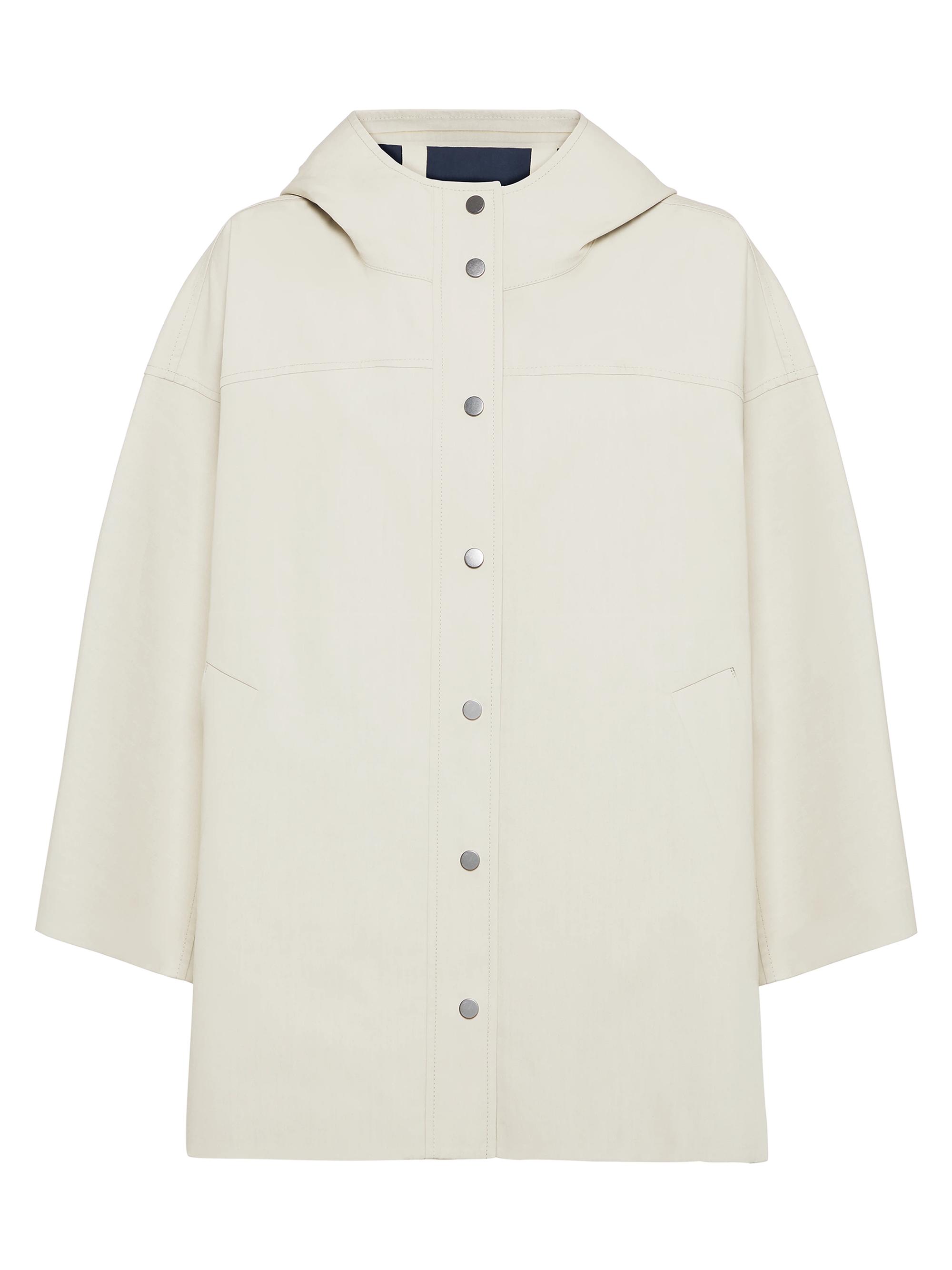 Brunello Cucinelli Women's Water Resistant Bonded Cotton Poplin Hooded Outerwear Jacket with Heat Bonded Seams - Cool Beige