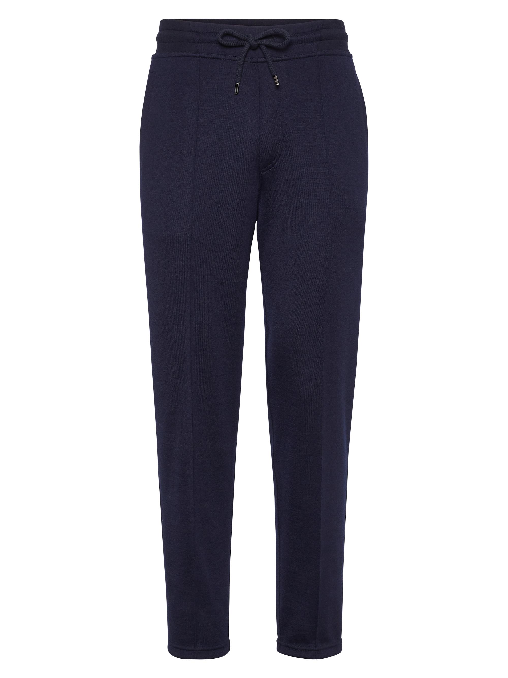 Brunello Cucinelli Men's French Terry Trousers with Crête Detail - Navy Blue