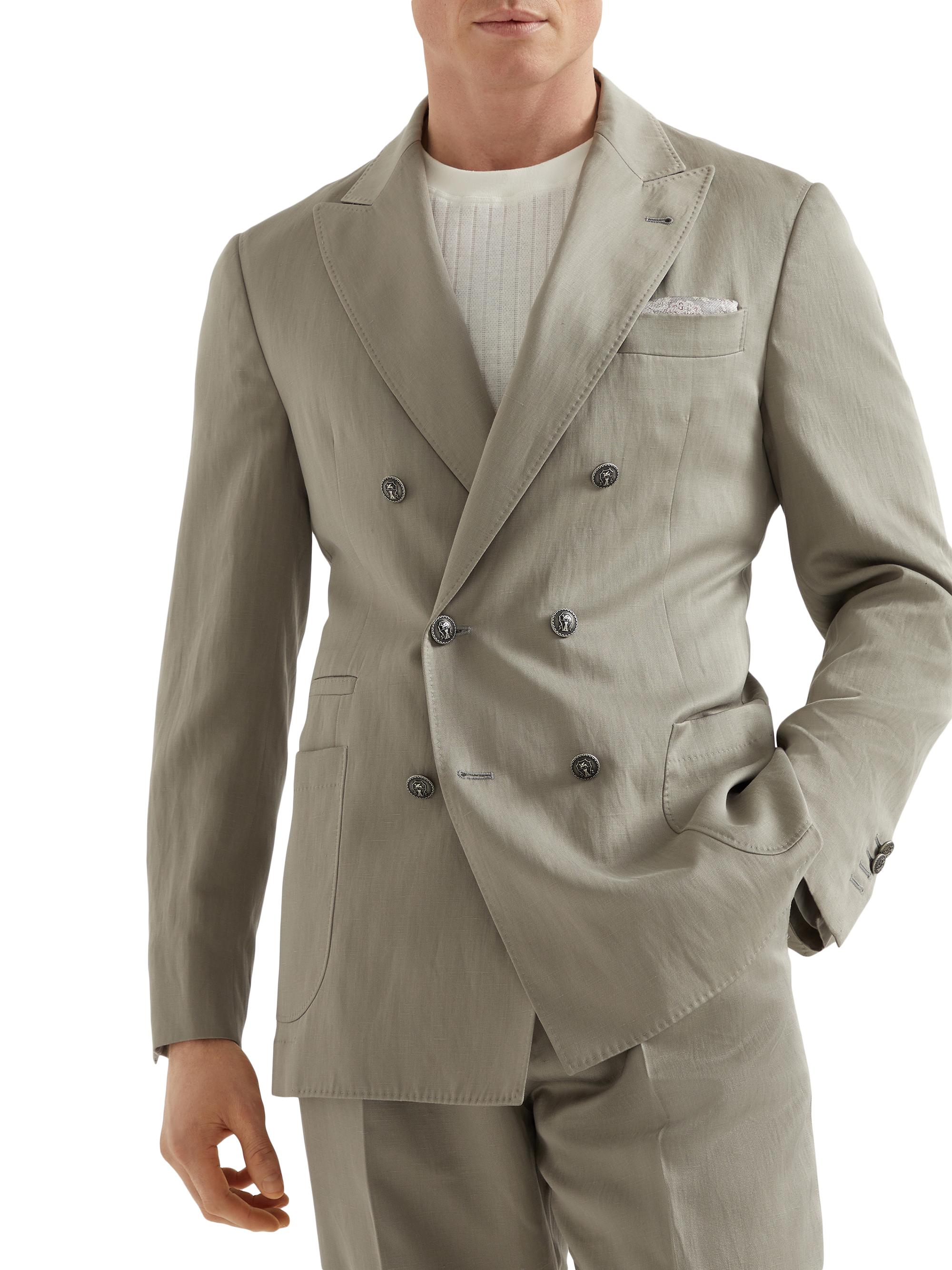 Brunello Cucinelli Men's One and A Half Breasted Deconstructed Blazer - Khaki