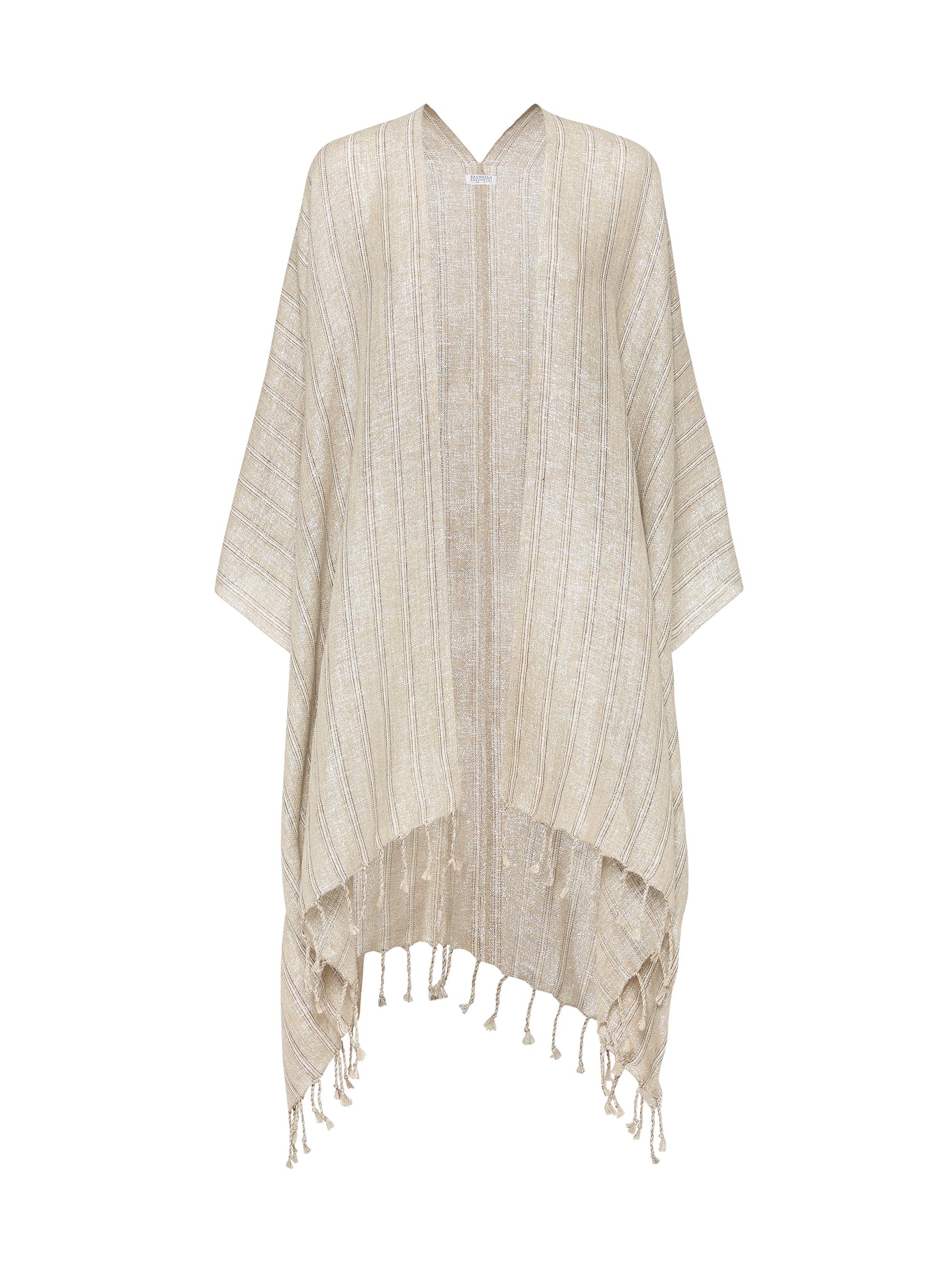 Brunello Cucinelli Women's Striped Sparkling Linen Poncho with Fringe - Lessive