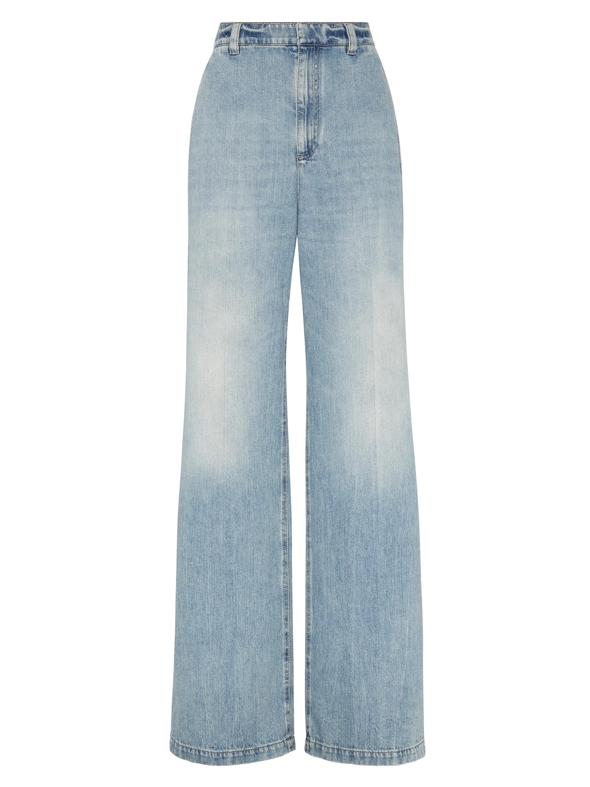 Brunello Cucinelli Women's Soft Denim Low Slung Trousers with Adjustable Waist and Monili - Light Denim