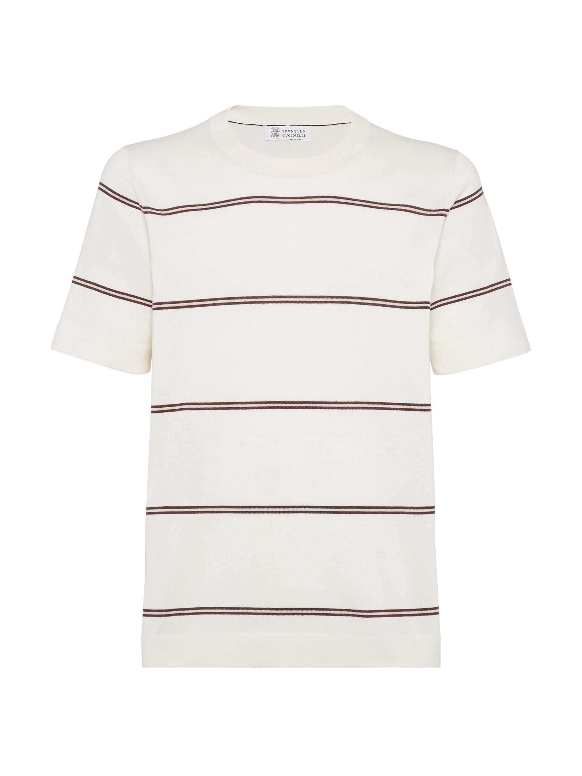 Brunello Cucinelli Men's Cotton Lightweight Knit T-Shirt with Stripes - Ecru