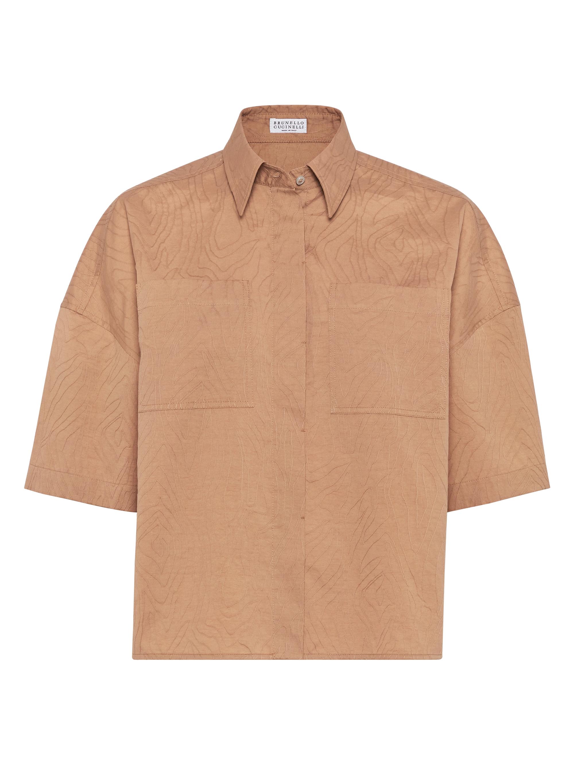 Brunello Cucinelli Women's Cotton Ethnic Jacquard Poplin Short Sleeve Shirt - Rust Brown