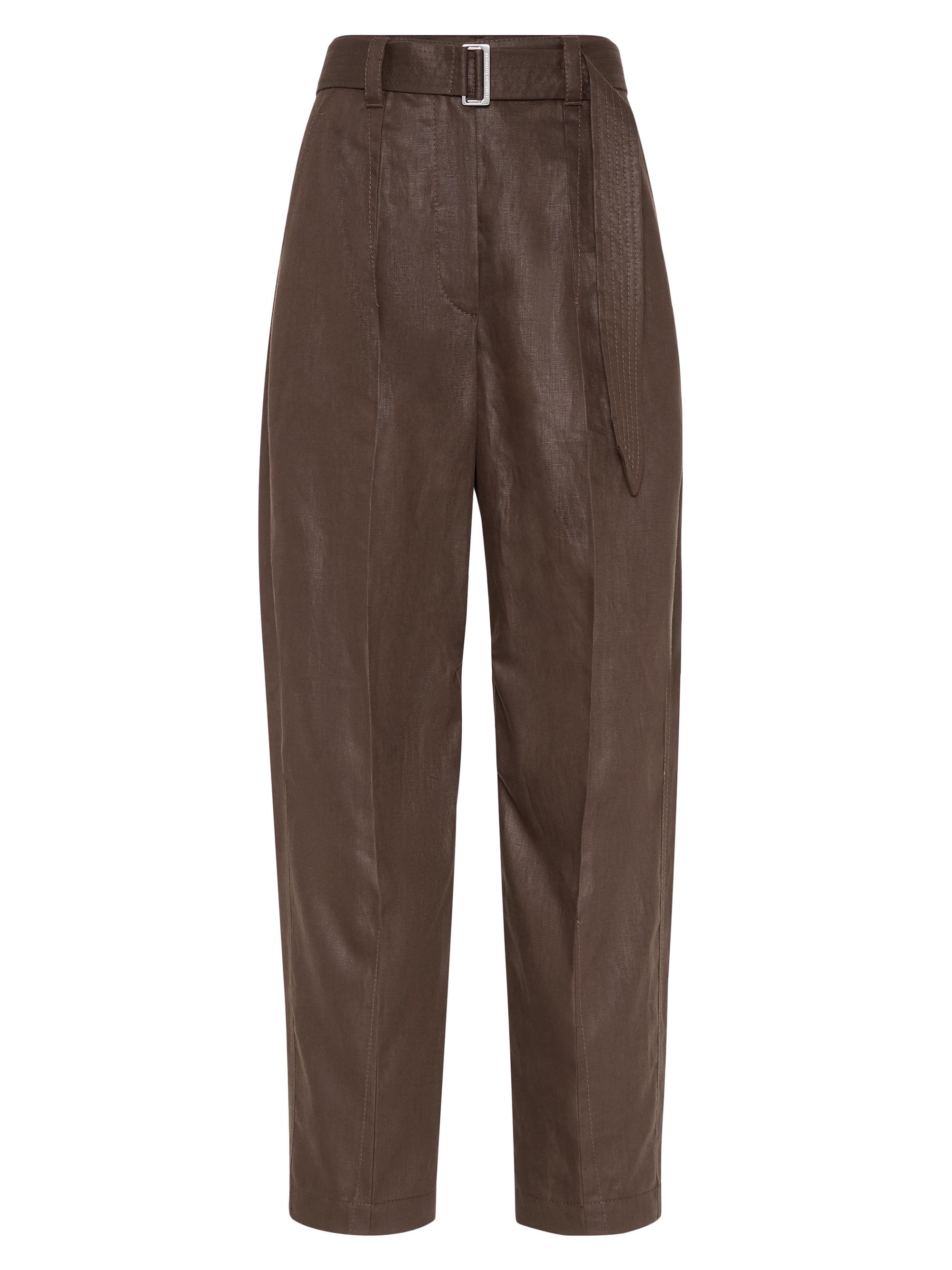 Brunello Cucinelli Women's Polished Linen Twill Ergonomic Chino Trousers - Chocolate