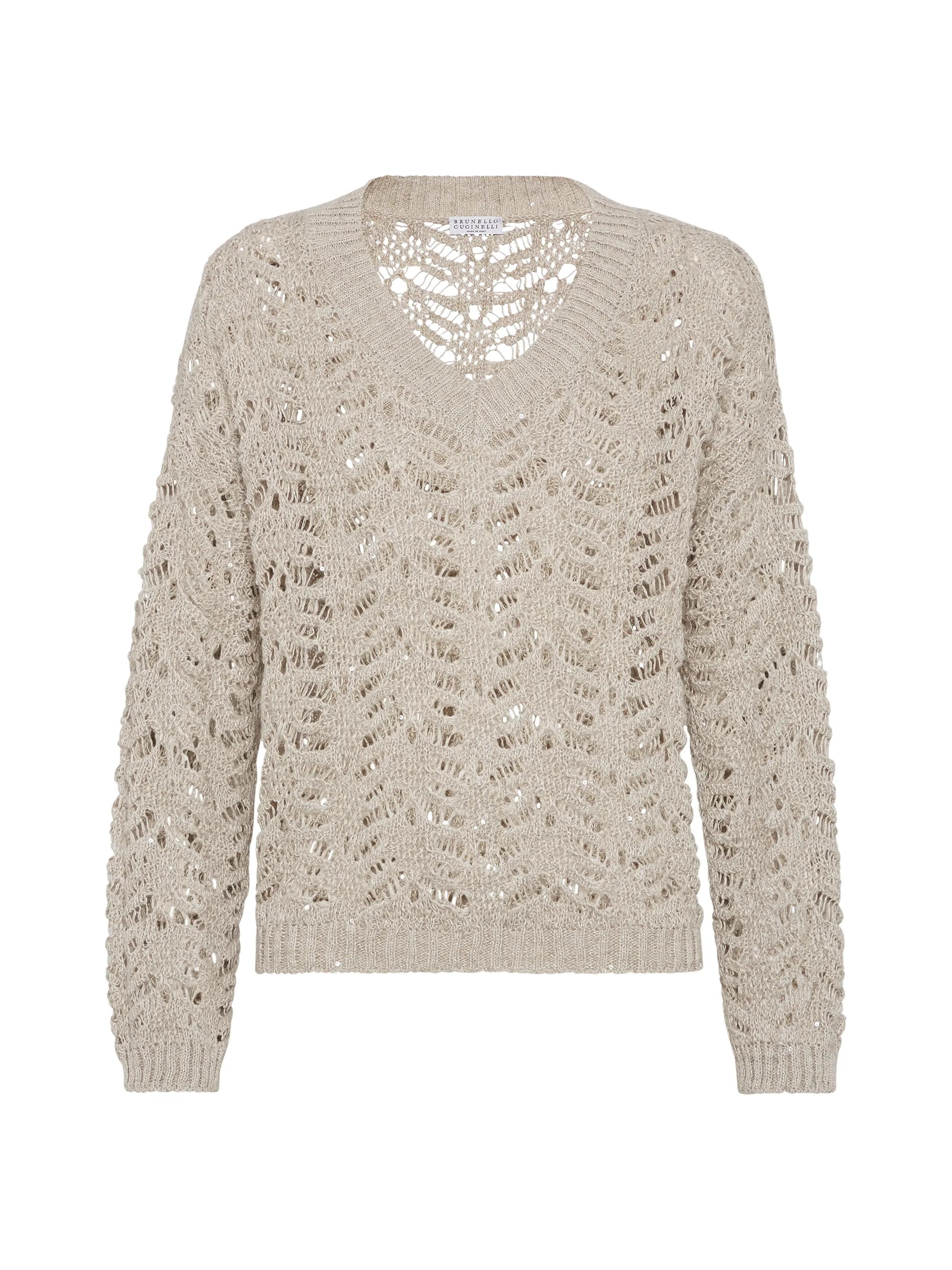 Brunello Cucinelli Women's Foliage Lace Sweater in Linen and Silk - Natural